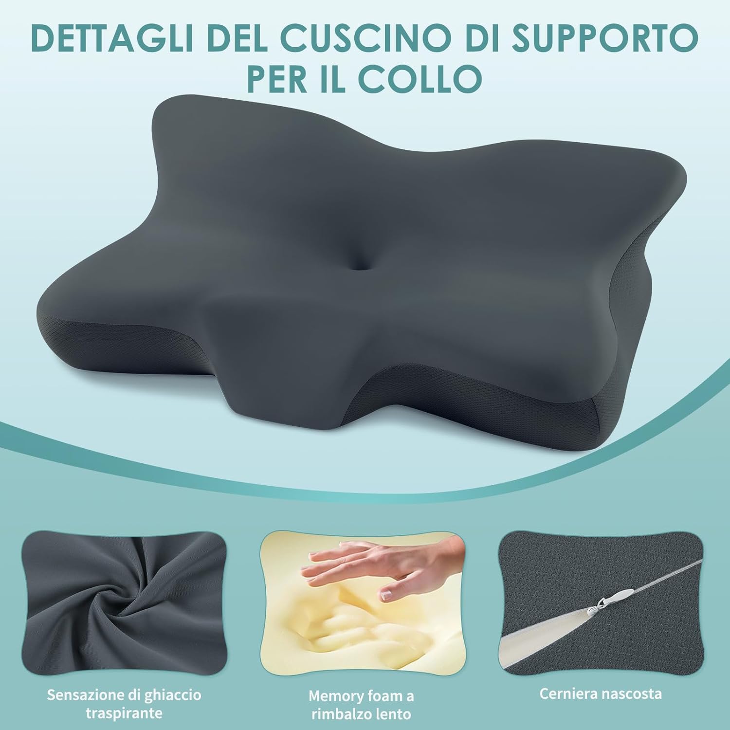 Silkena Cuscino Cervicale Memory Foam, Grigio Scuro - immagine 5