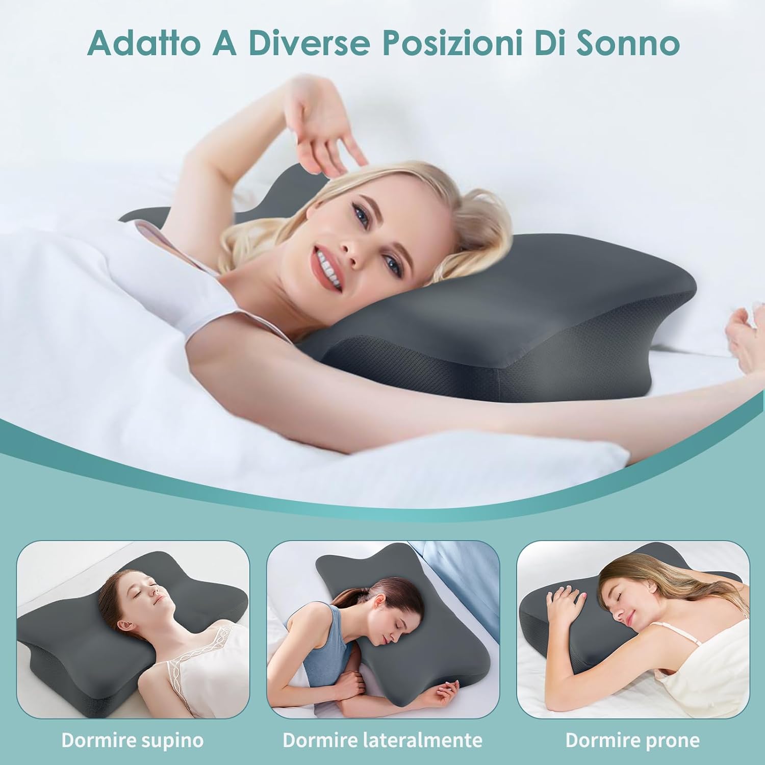 Silkena Cuscino Cervicale Memory Foam, Grigio Scuro - immagine 6