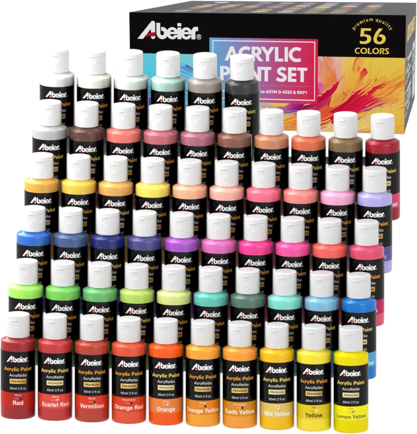 Abeier Set Colori Acrilici 56 Colori x 60ml - immagine 1