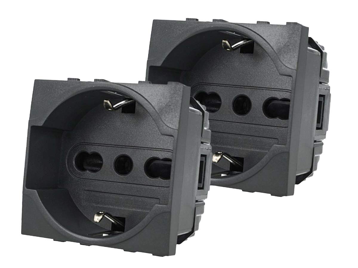 2 Pezzi Presa Schuko 2P+T 16A, Compatibile Con Bticino Living Light (Nero) - immagine 1
