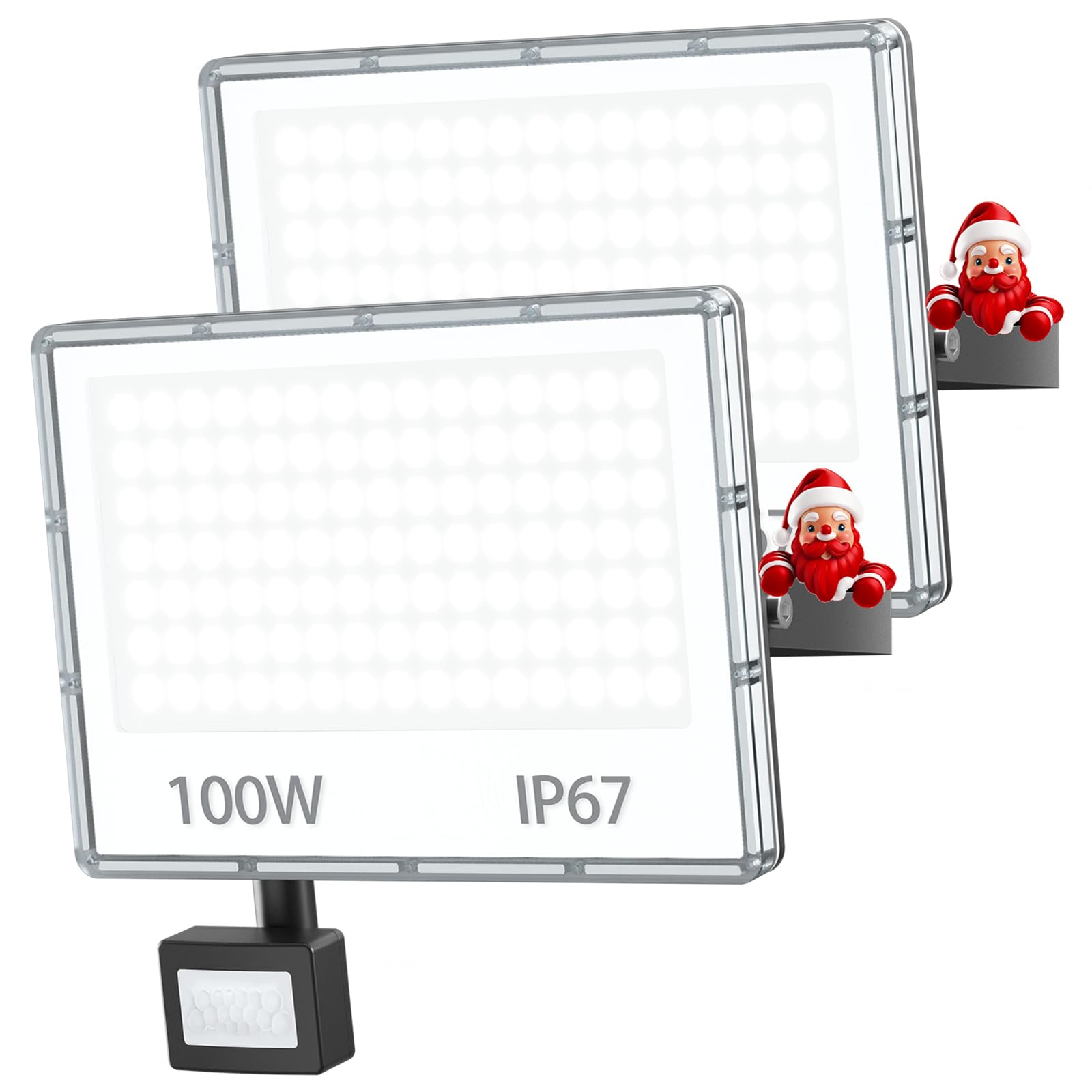Faretto LED da Esterno con Sensore di Movimento 100W - 10000LM Faro LED Esterno con Sensore Movimento 6500K Bianco Freddo 2 Pezzi Impermeabile IP67 per Cortile/Giardino