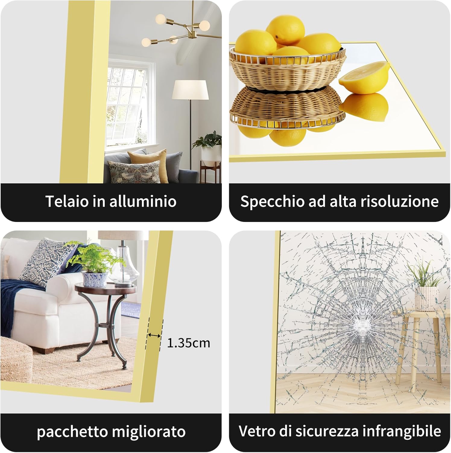 Bonewei Specchio da Terra 150x40 cm, Cornice Dorata - immagine 5