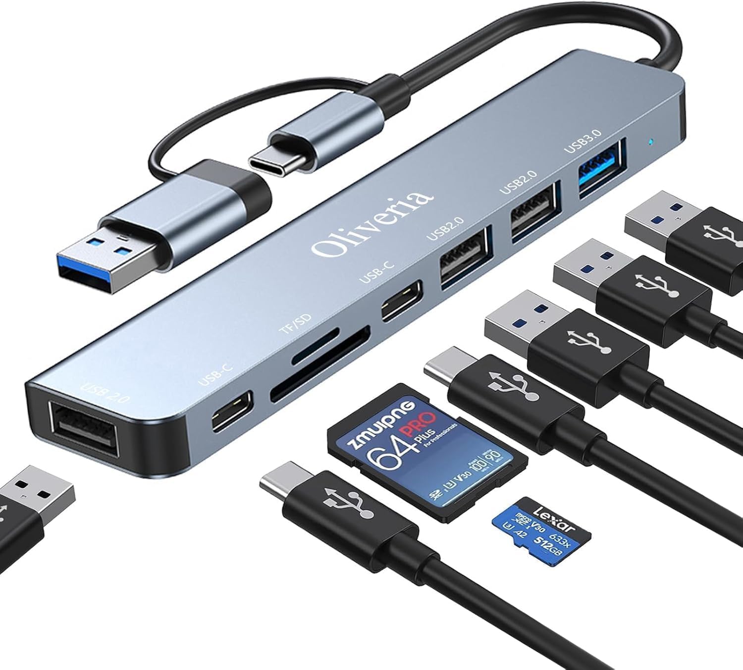 Adattatore USB C Hub 8 in 2 Multiporta - immagine 1