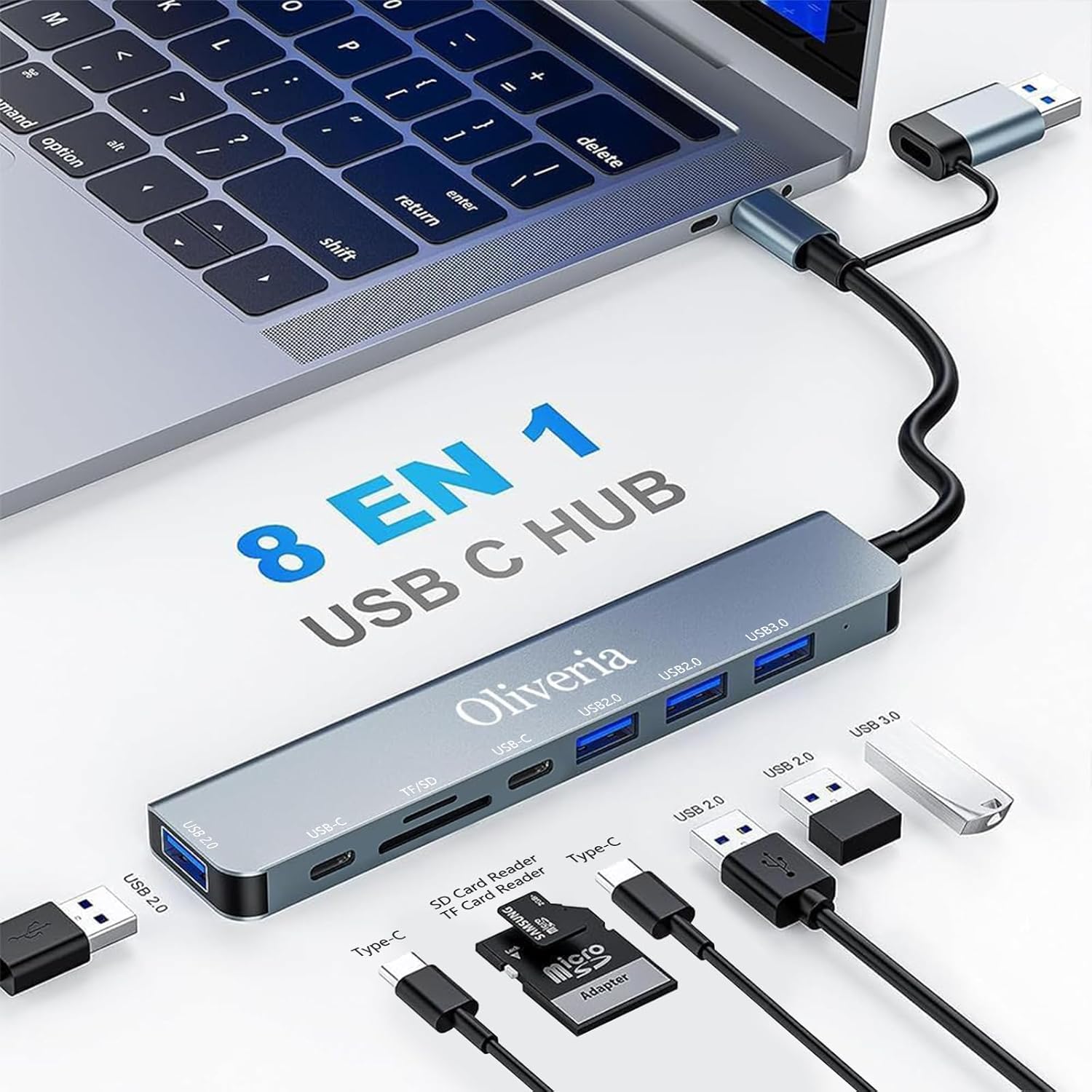 Adattatore USB C Hub 8 in 2 Multiporta - immagine 2