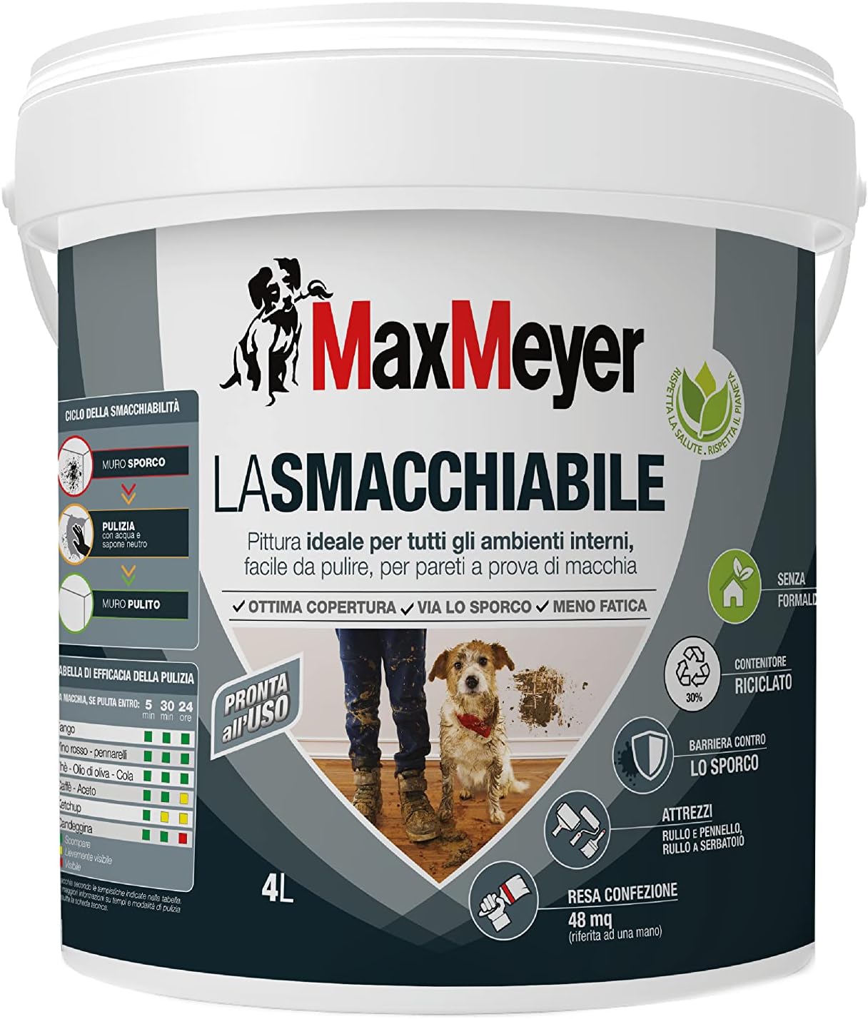 MAXMEYER PITTURA MURALE PER INTERNI LA SMACCHIABILE BIANCA 4L - immagine 1