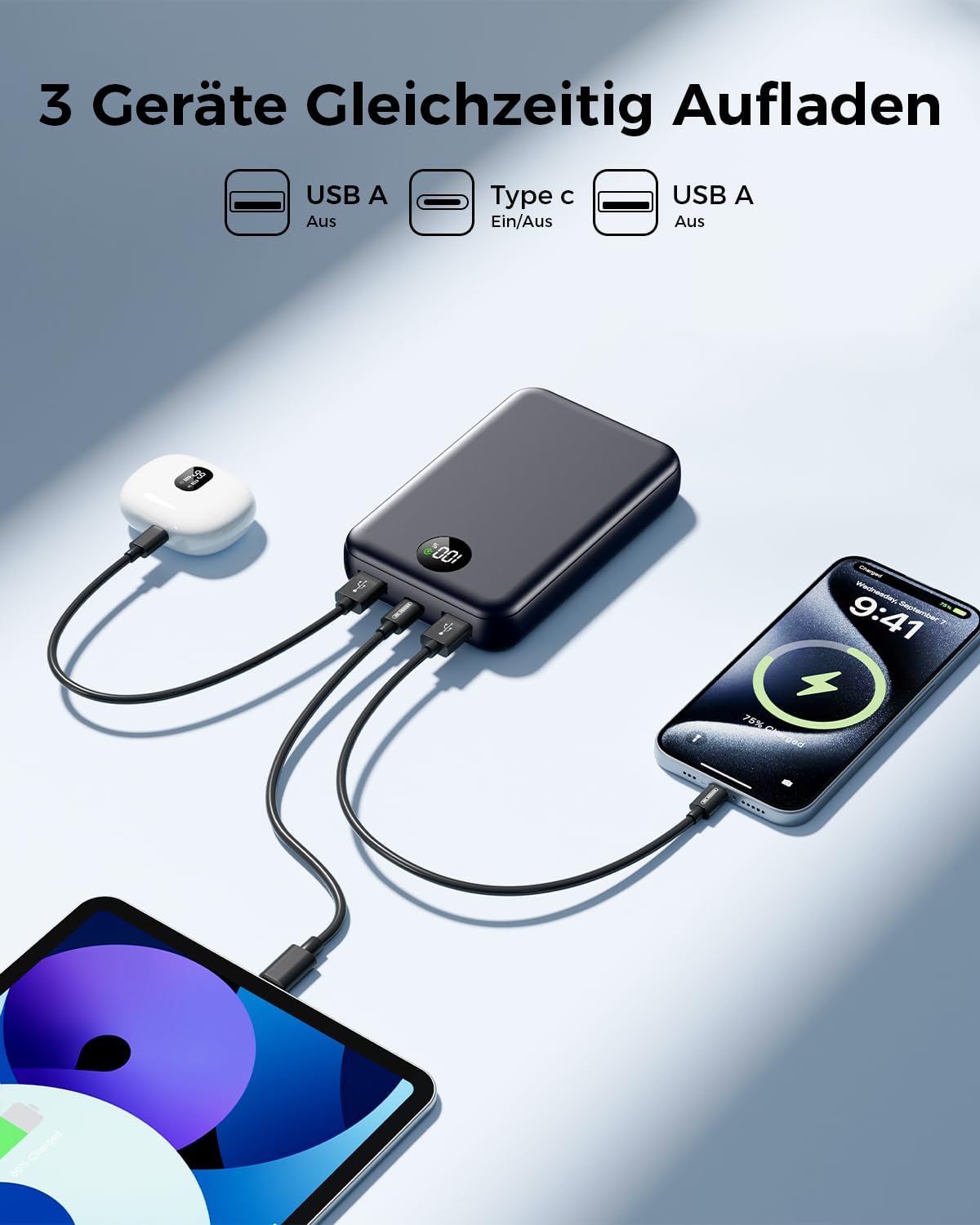 Power Bank 22.5W Mini 15000 mAh con USB-C, Nero Scuro - immagine 2