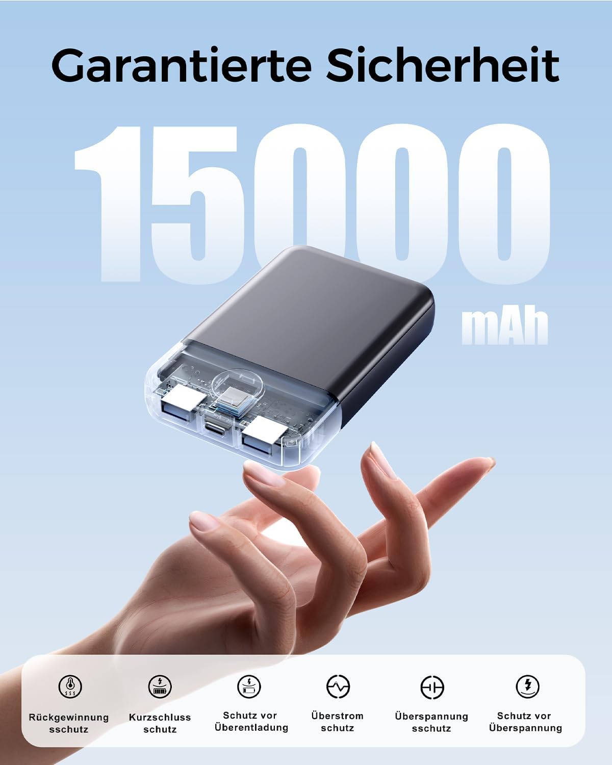 Power Bank 22.5W Mini 15000 mAh con USB-C, Nero Scuro - immagine 5