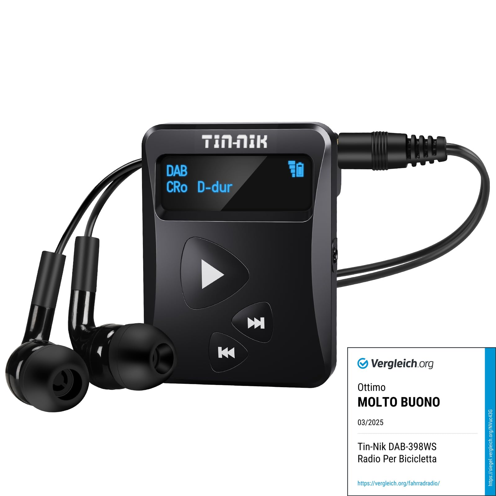 Tin-Nik DAB-398WS-B Radio Digitale Portatile DAB/DAB+/FM