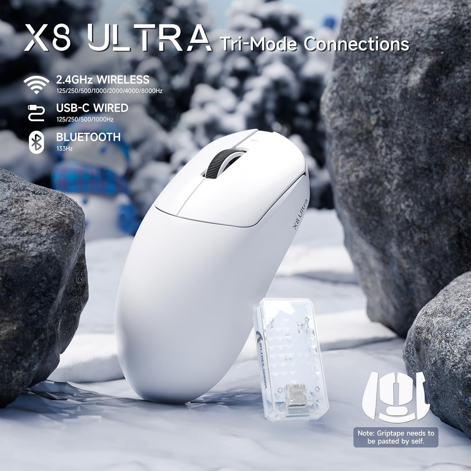 Attack Shark X8 Ultra - Mouse Gaming Wireless 8KHz 55g - immagine 2