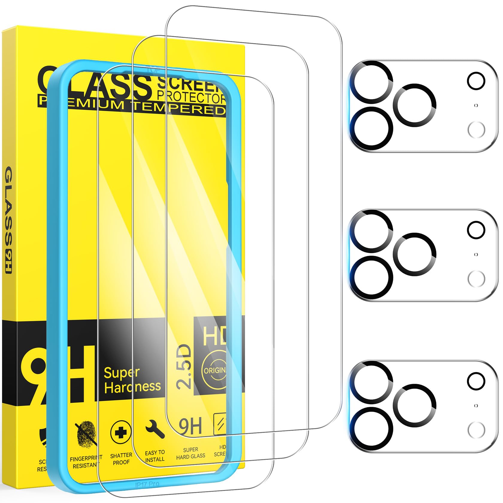 3 Pezzi Vetro Temperato per iPhone 17 Pro con Protezione Fotocamera