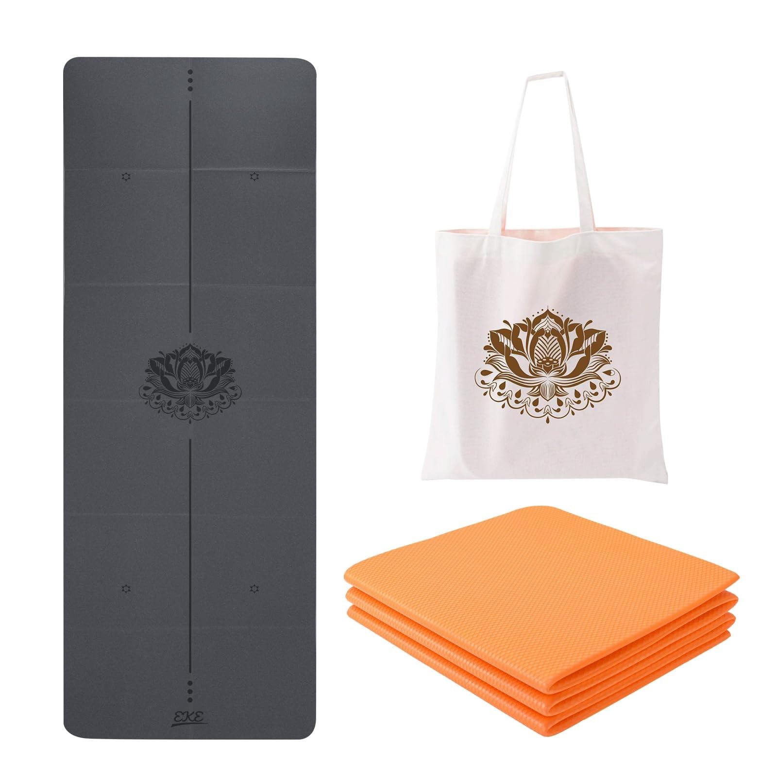 EKE Tappetino da yoga pieghevole in poliuretano + TPE, spessore 5 mm, dimensioni standard, pieghevole, leggero e portatile, ideale per yoga, pilates, fitness, sport, allenamento, borsa per il