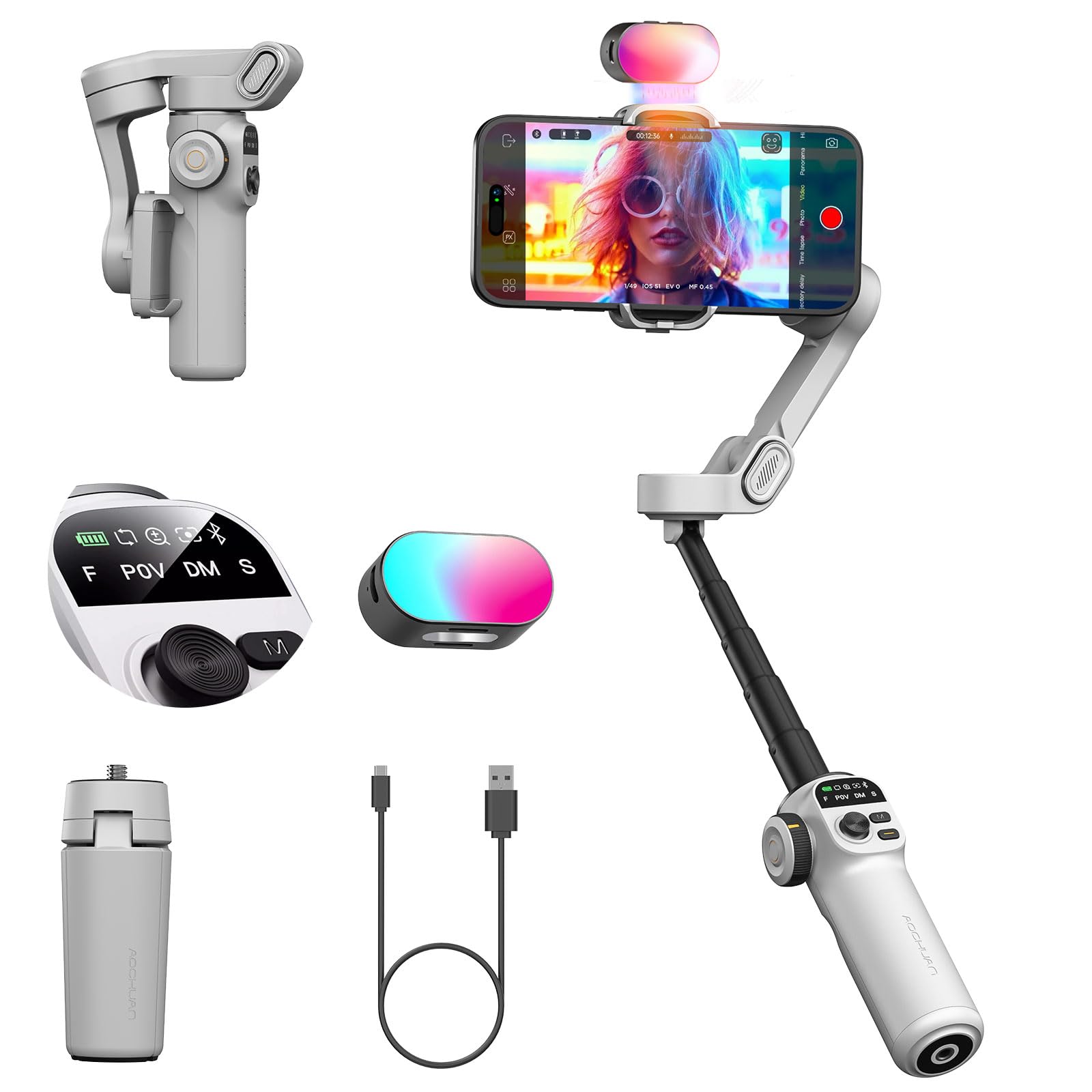 Aochuan Smart X2 - Stabilizzatore Smartphone 3 Assi, Bianco