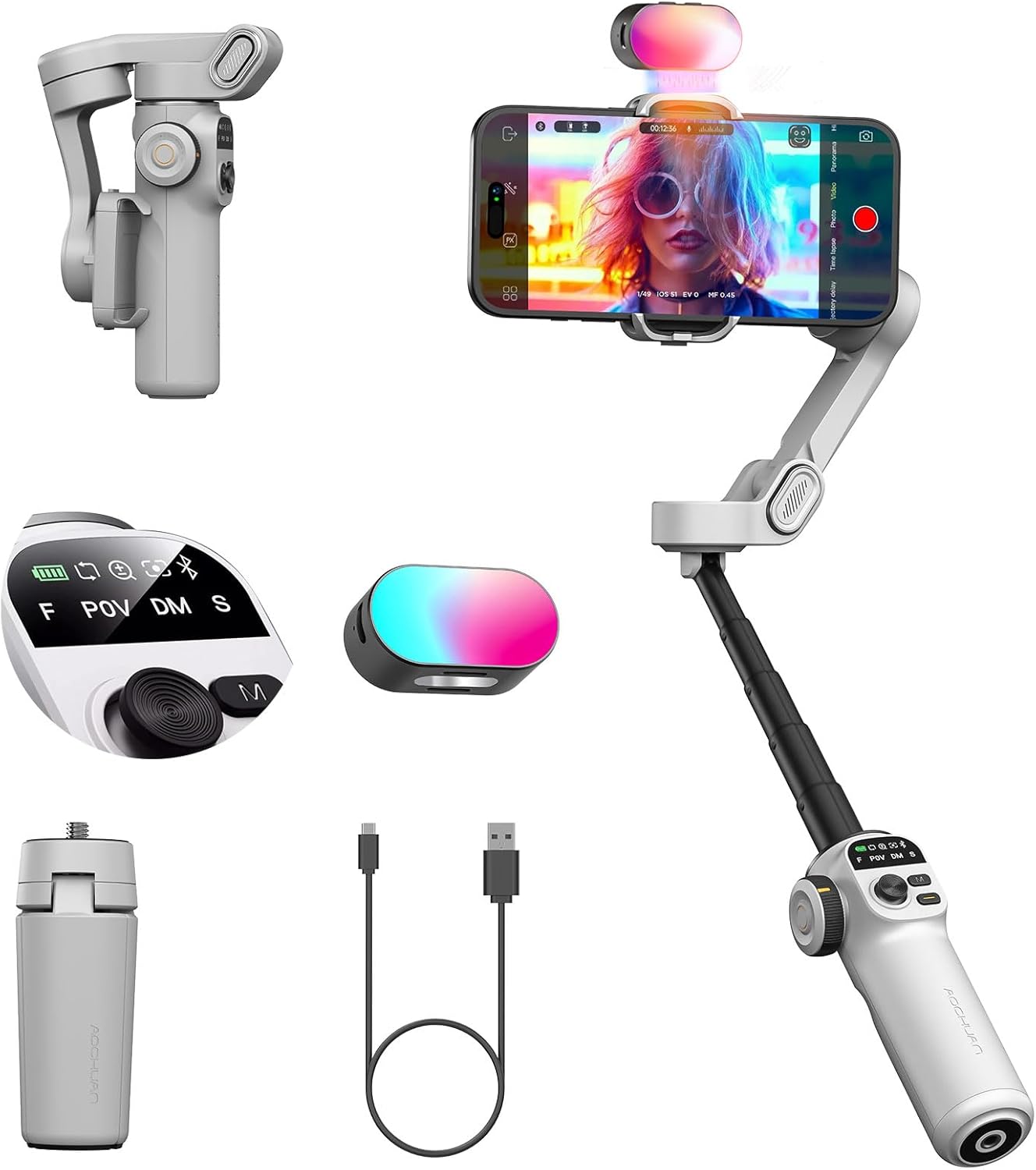 Aochuan Smart X2 - Stabilizzatore Smartphone 3 Assi, Bianco - immagine 1