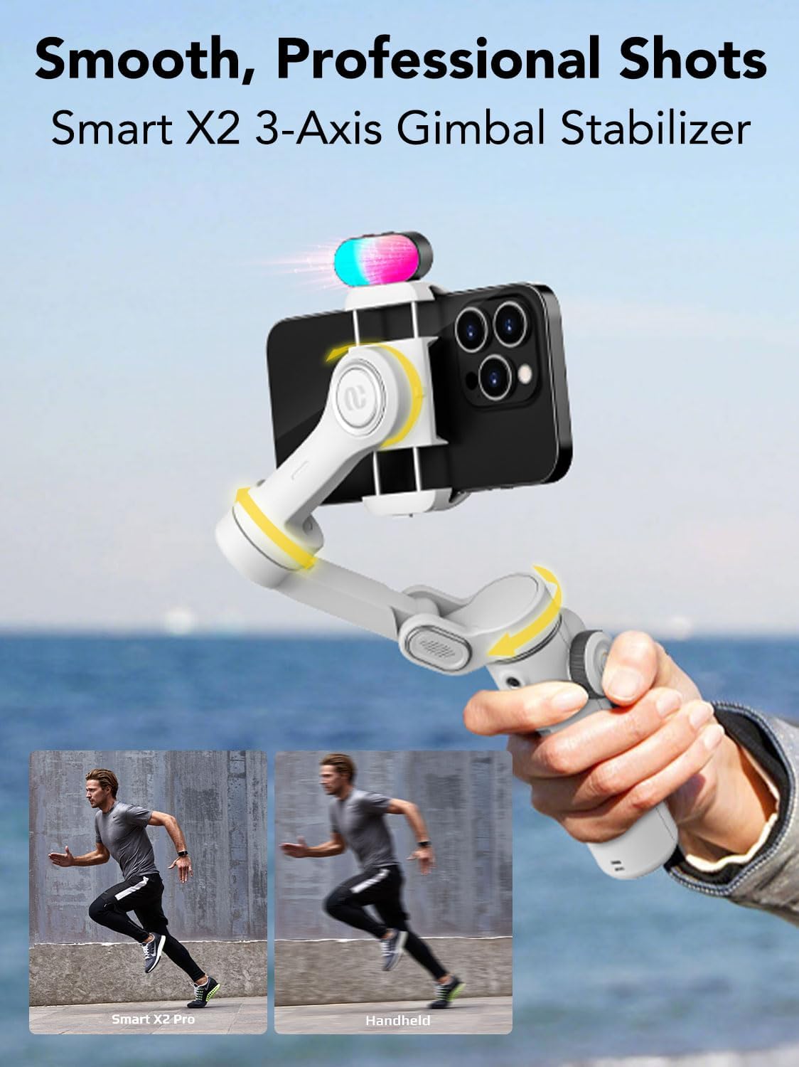 Aochuan Smart X2 - Stabilizzatore Smartphone 3 Assi, Bianco - immagine 4