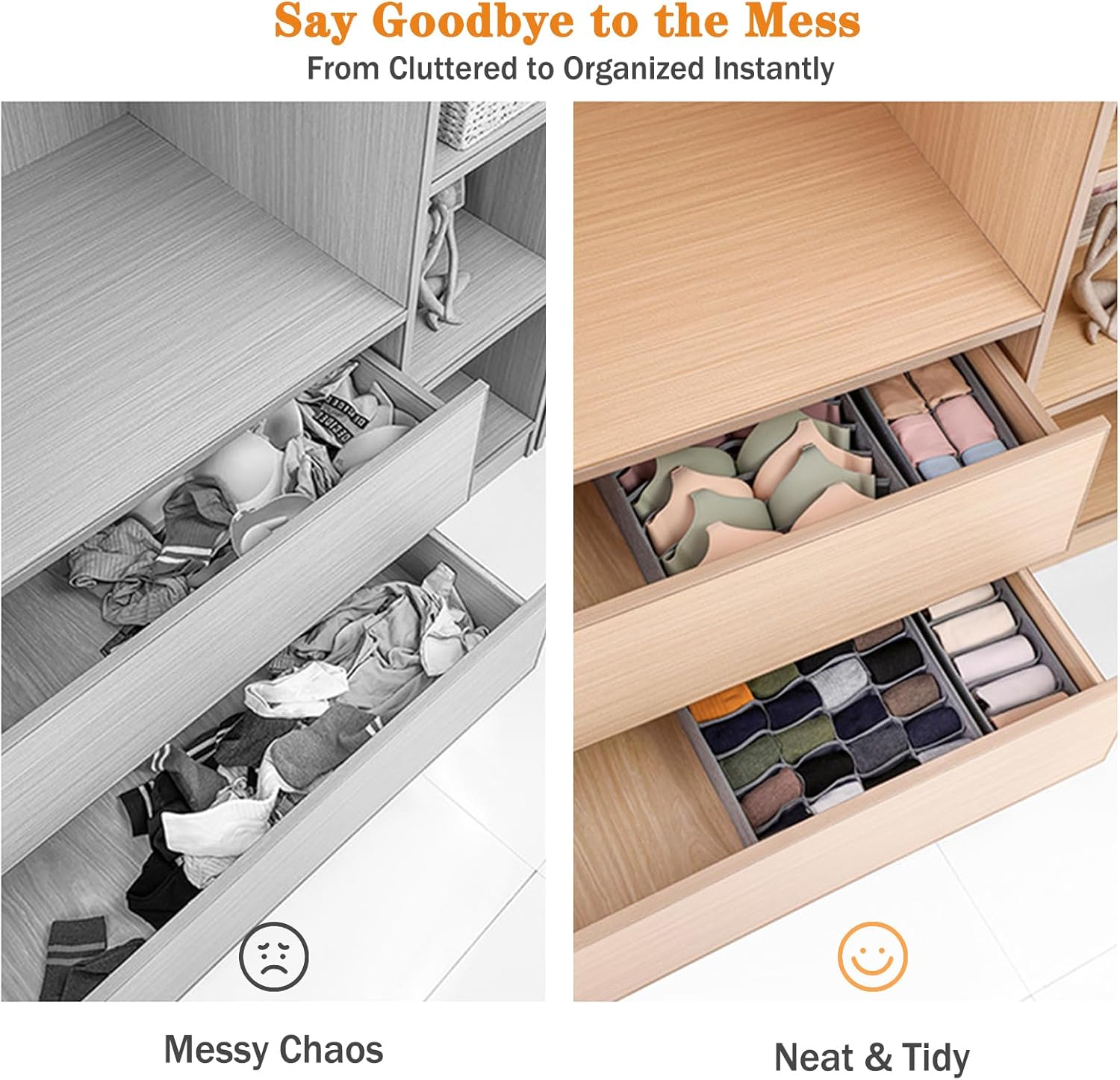 Yucch Set 8 Organizer Cassetti Intimo, Grigio Scuro - immagine 3