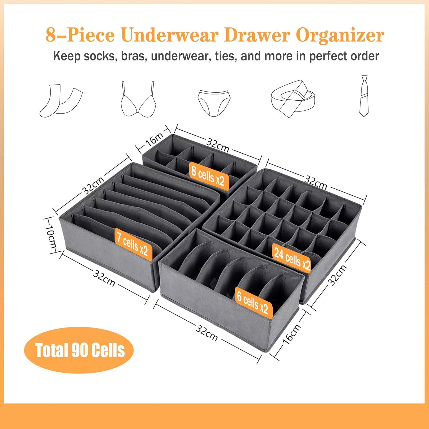 Yucch Set 8 Organizer Cassetti Intimo, Grigio Scuro - immagine 4