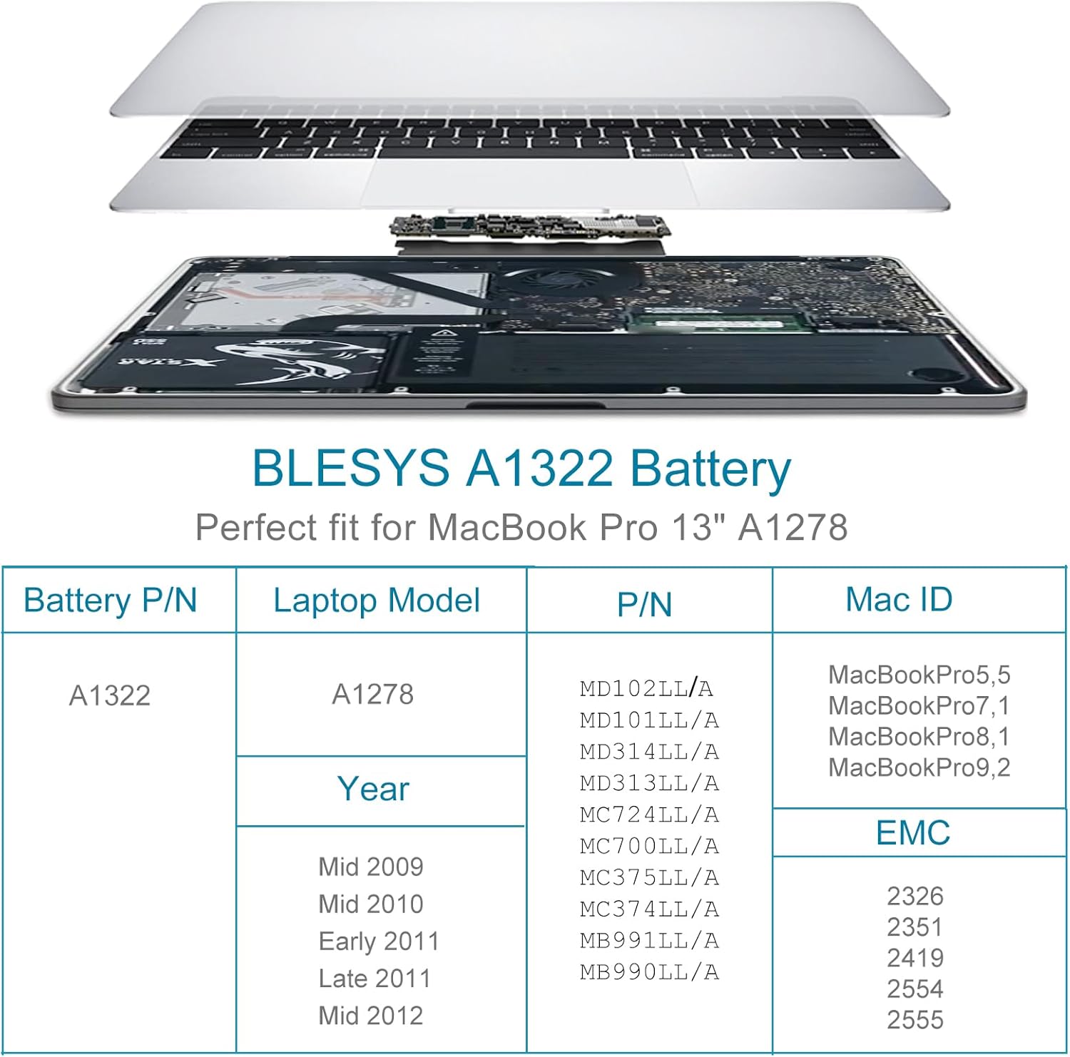 Blesys Batteria A1322 per MacBook Pro 13" A1278 - immagine 3