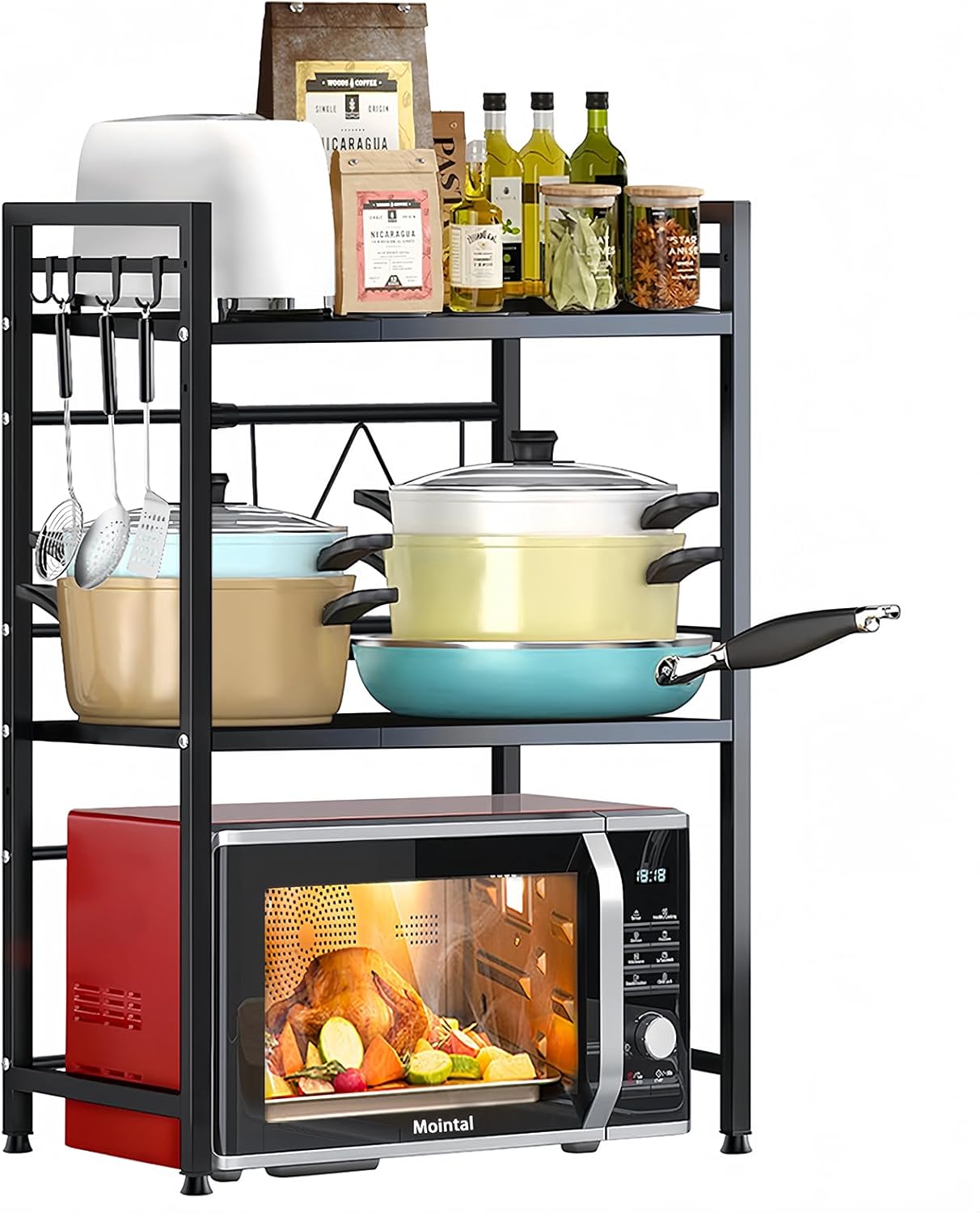 Mointal Scaffale Microonde Espandibile 3 Livelli, Nero - immagine 1