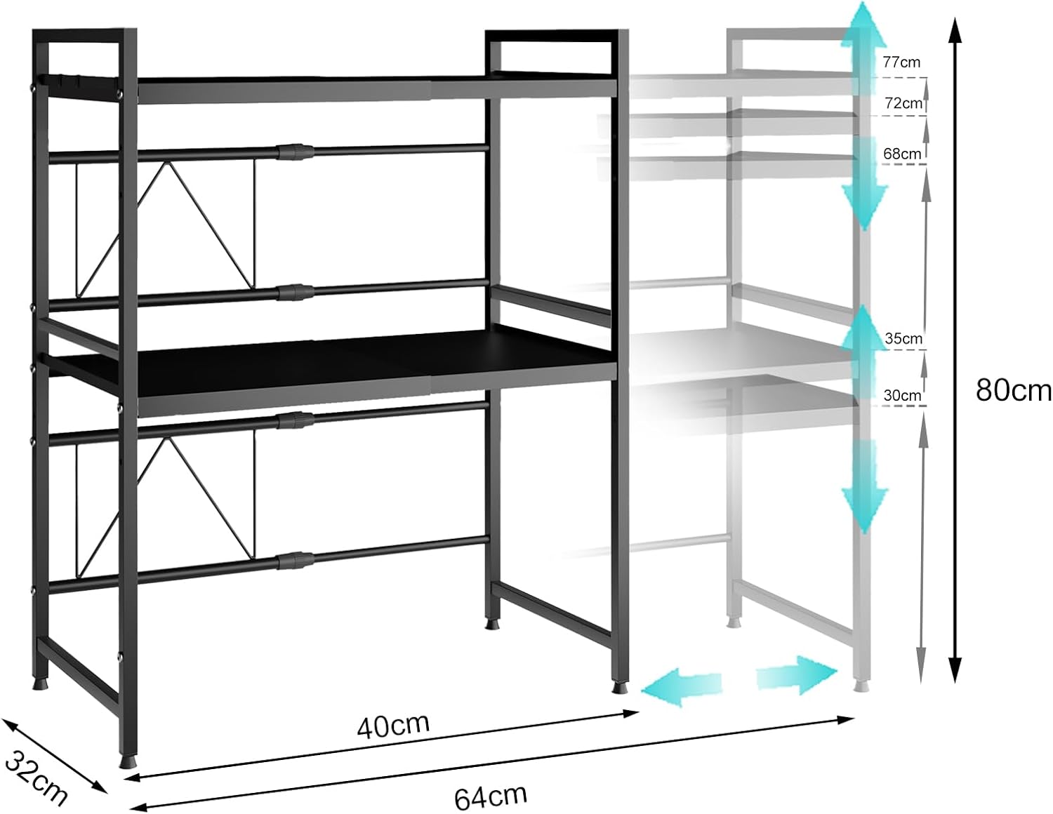 Mointal Scaffale Microonde Espandibile 3 Livelli, Nero - immagine 3