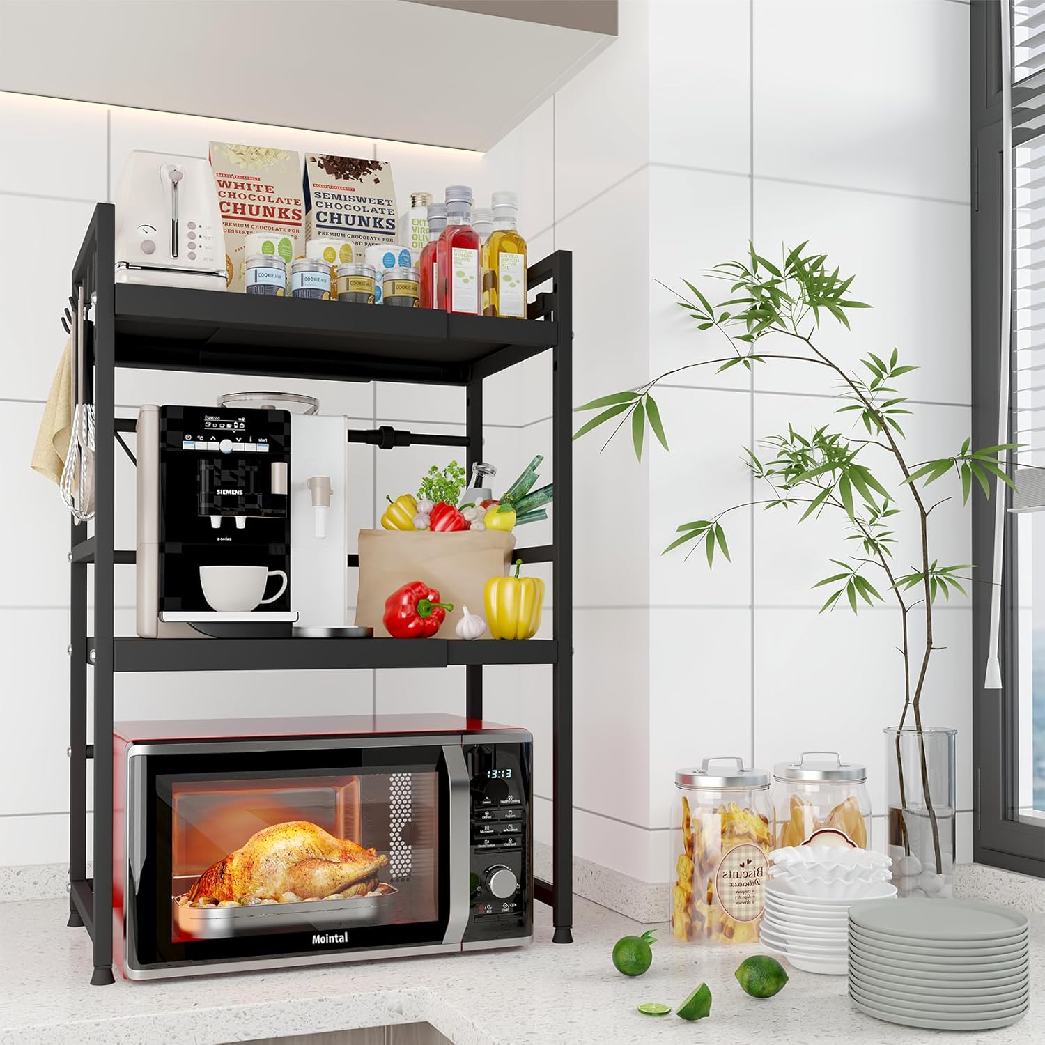 Mointal Scaffale Microonde Espandibile 3 Livelli, Nero - immagine 4