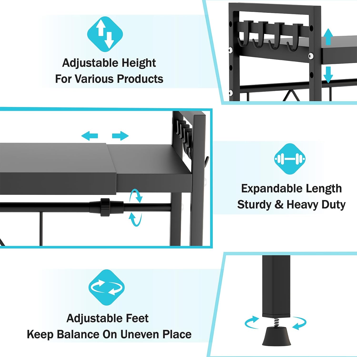 Mointal Scaffale Microonde Espandibile 3 Livelli, Nero - immagine 5