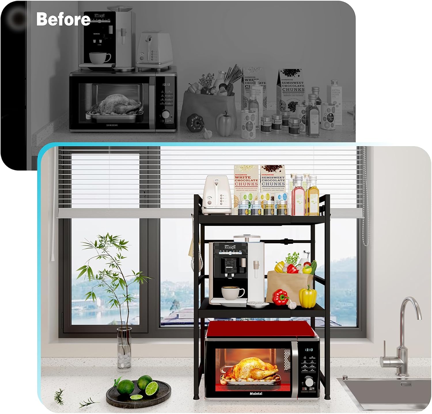 Mointal Scaffale Microonde Espandibile 3 Livelli, Nero - immagine 6