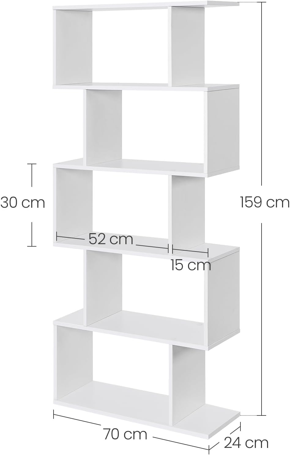 Vasagle Scaffale a 5 Ripiani Libreria Divisorio, Bianco - immagine 3