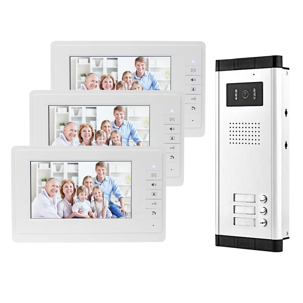 Uoweky Videocitofono a Colori Cablato 7'' per 3 Appartamenti