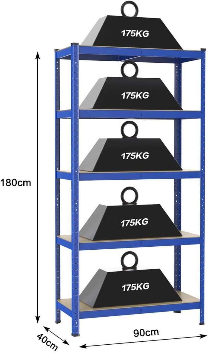 Yaheetech Scaffale in Metallo 5 Ripiani 180x90x40cm - immagine 2