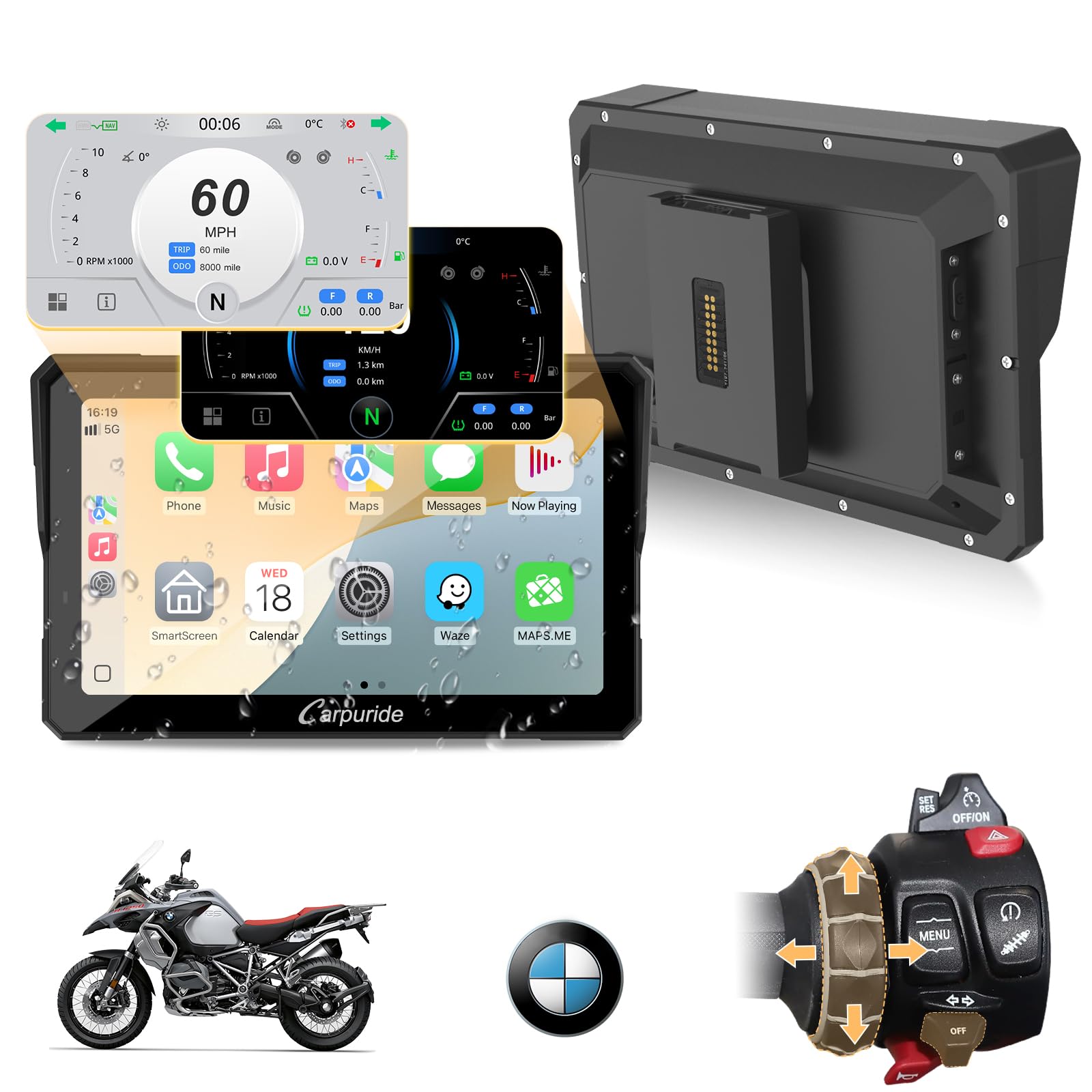 Carpuride W702BS Pro Moto Carplay Schermo 7" Wonder Wheel