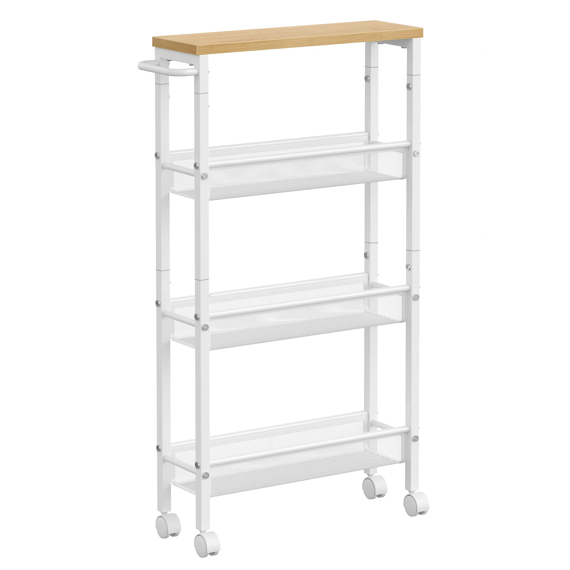 Vasagle Carrello a 4 Ripiani con Ruote, Beige Rovere/Bianco