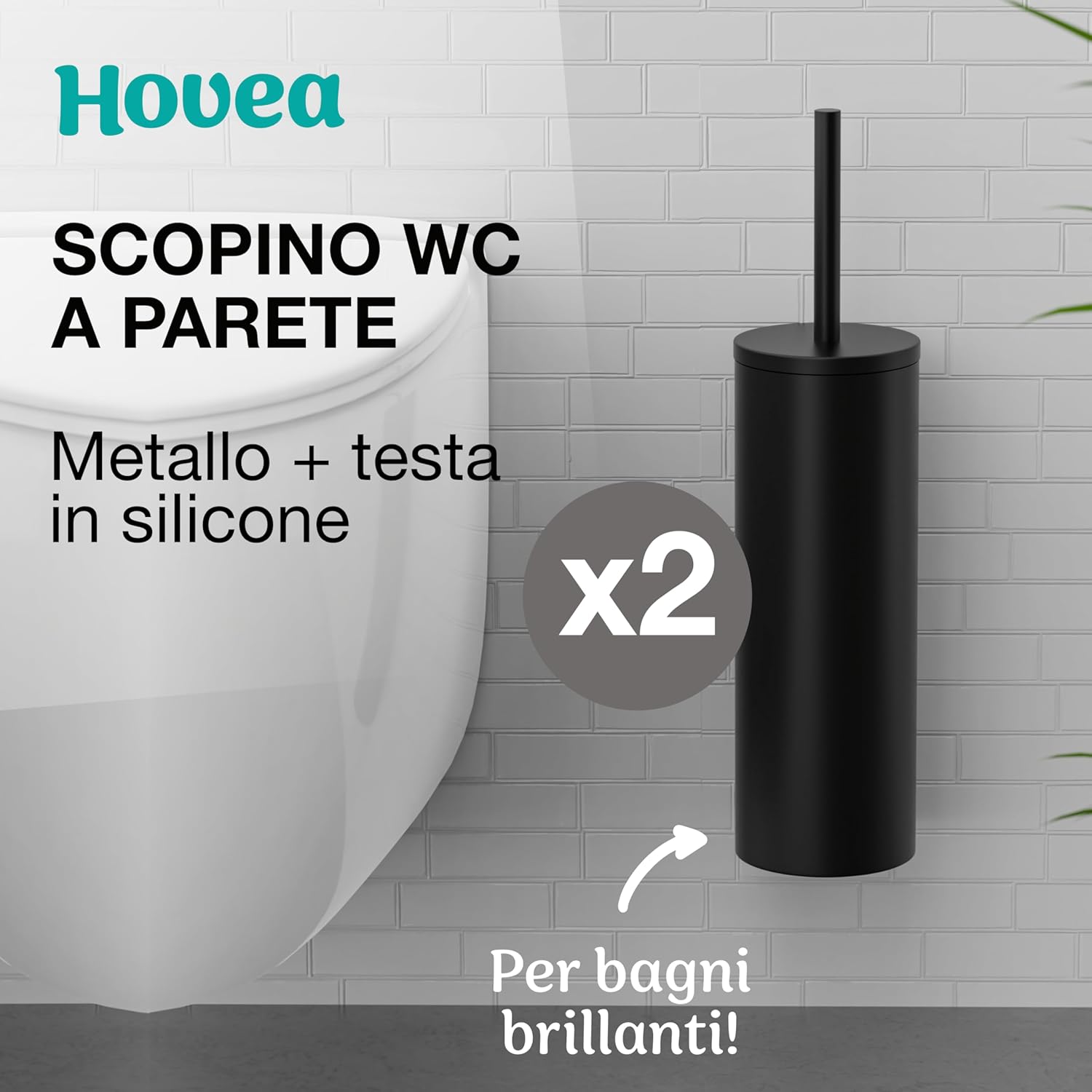 Scopino WC Sospeso Nero in Silicone e Metallo - immagine 2