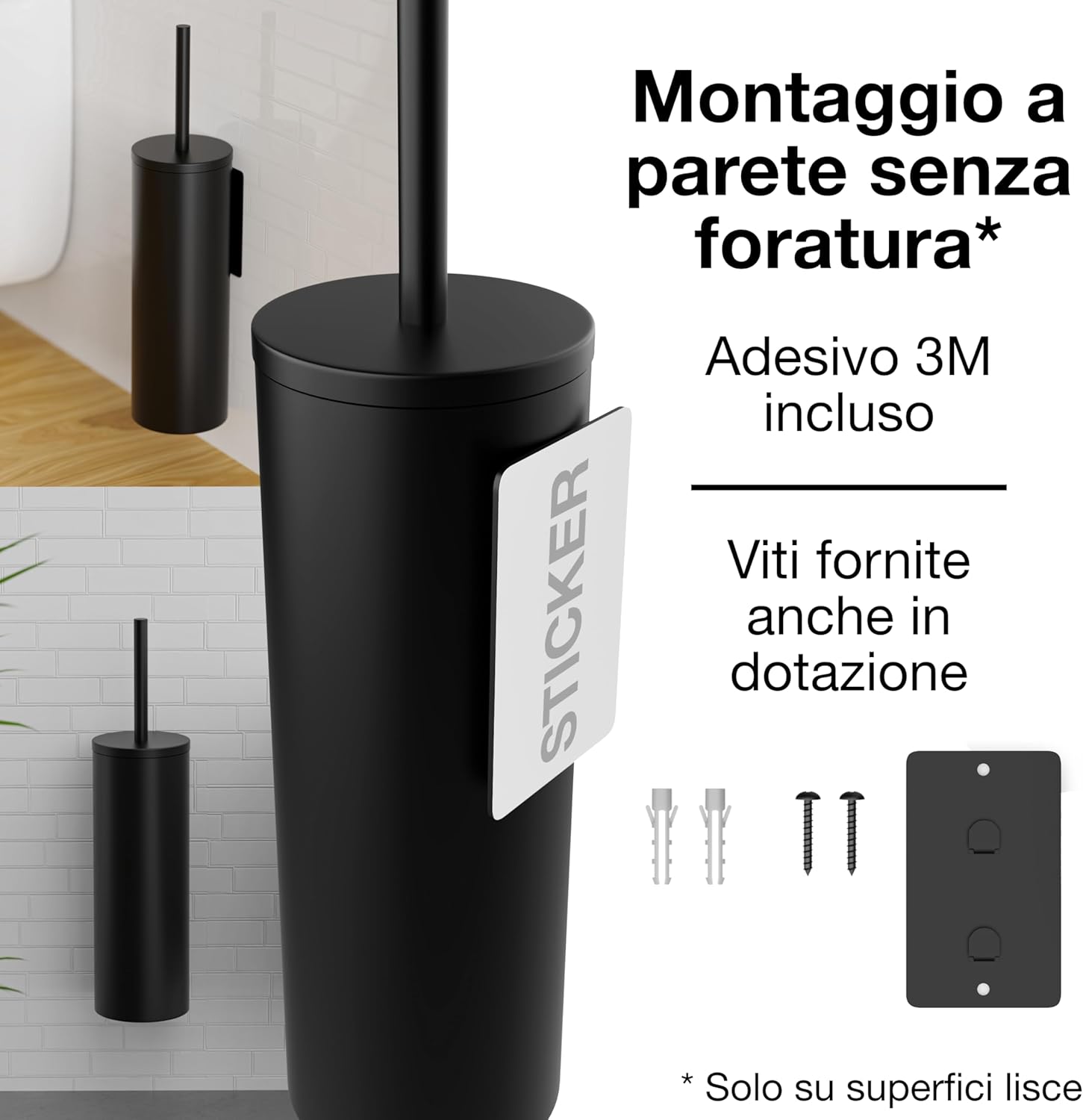 Scopino WC Sospeso Nero in Silicone e Metallo - immagine 4