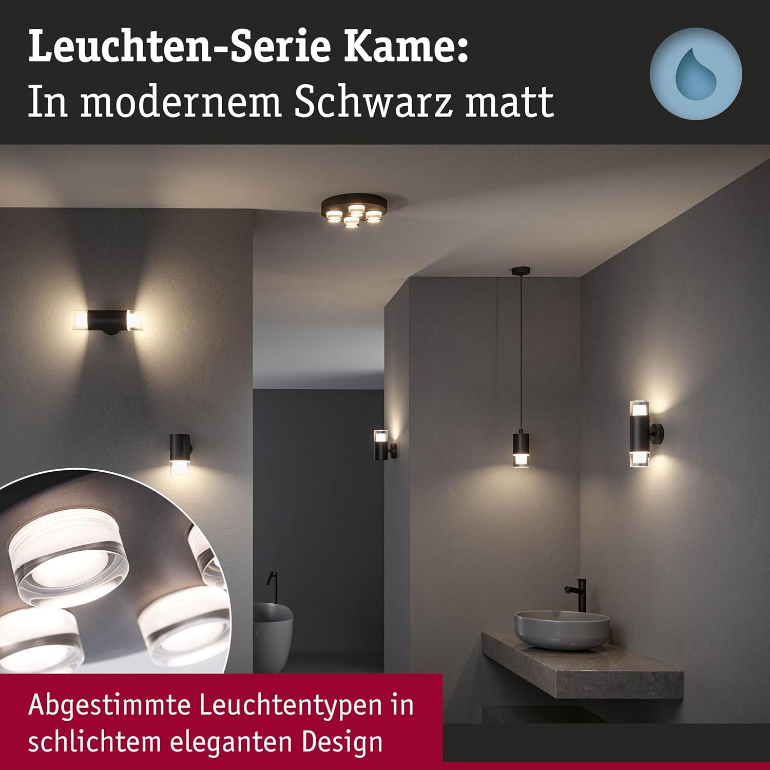 Paulmann 79558 Selection - Bathroom Parete/Soffitto IP44, Nero - immagine 4