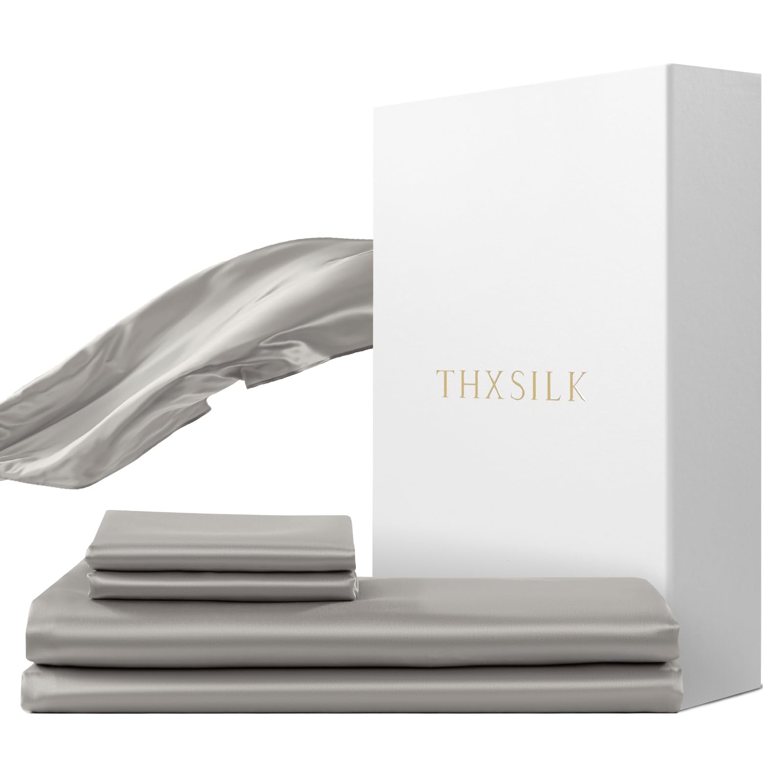 Thxsilk Set Biancheria da Letto in Seta 2 Pezzi, Grigio