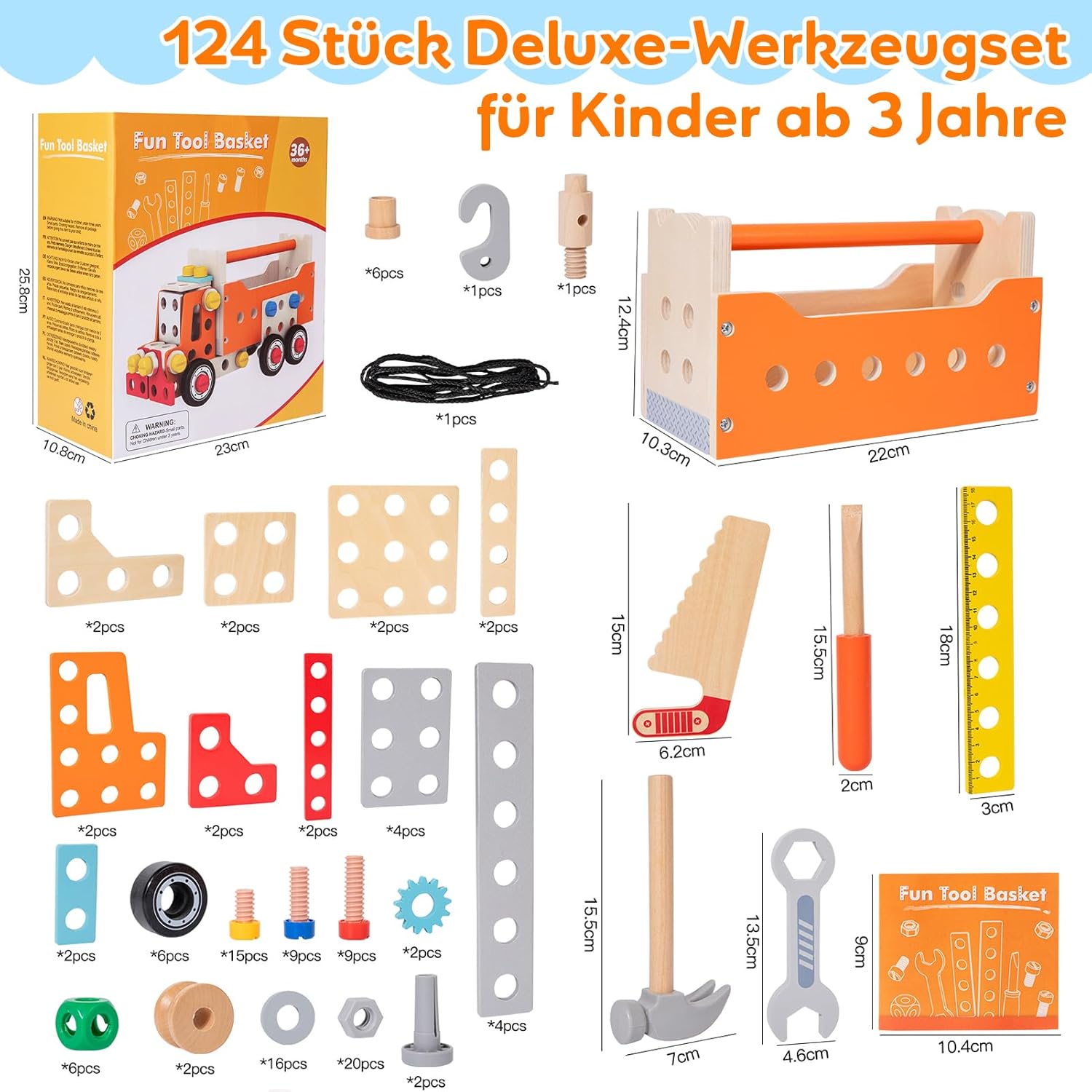 Cassetta Attrezzi in Legno Montessori 124 Pezzi - immagine 5