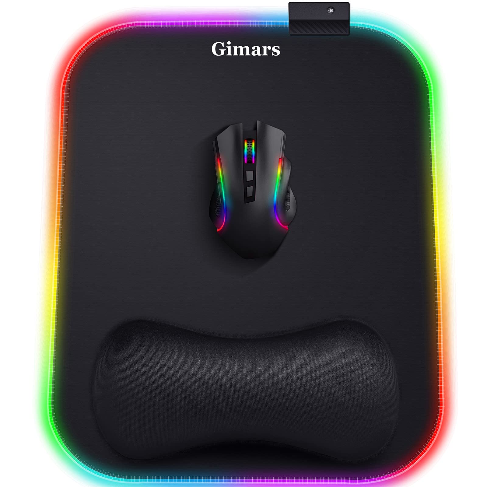 Gimars Tappetino Mouse RGB Poggiapolsi, 10 Modalità LED, 304x254mm Mouse Pad XL Ergonomico, Poggiapolsi Mouse Gaming Base in Gomma Antiscivolo, Tessuto in Lycra per Laptop, PC, Ufficio