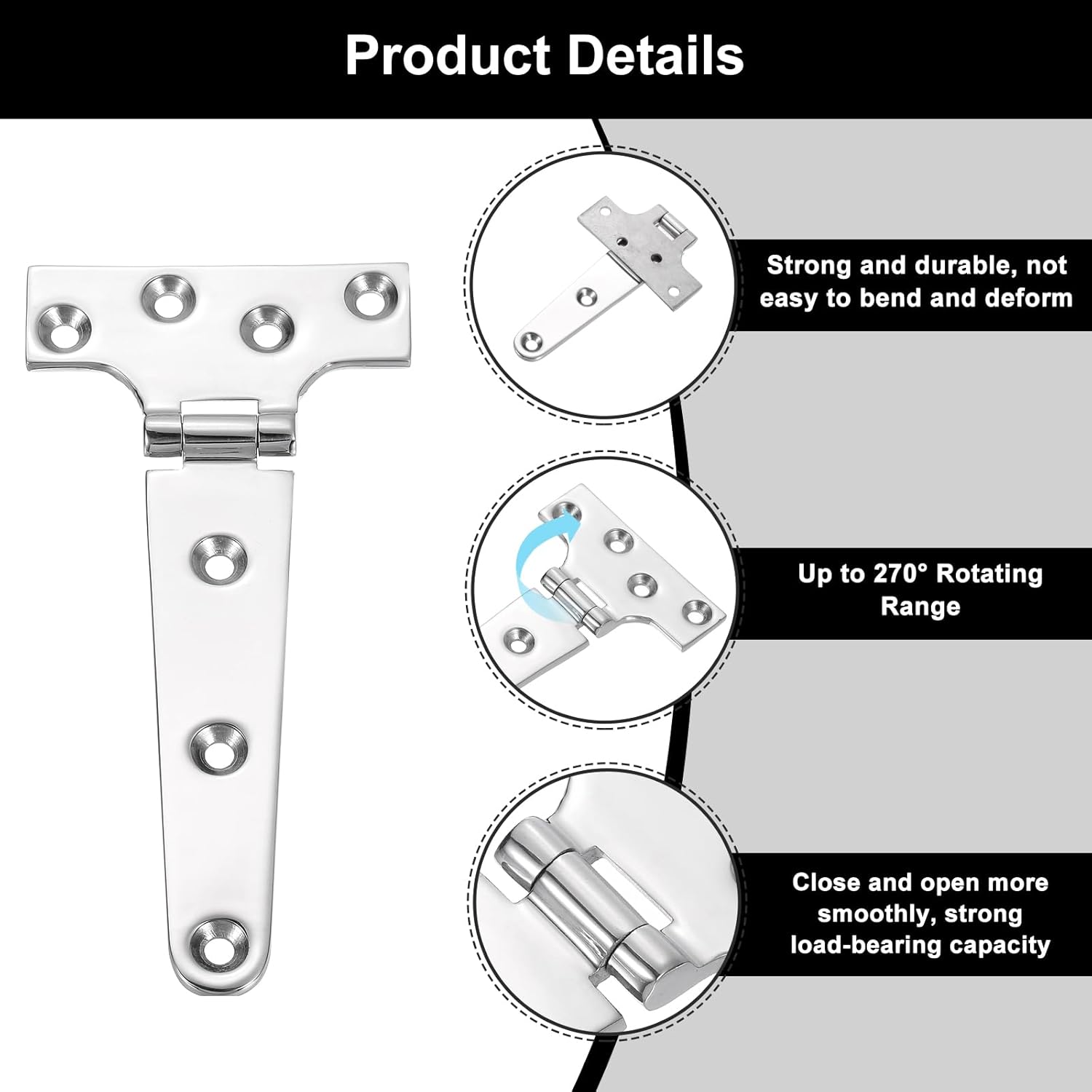 Quarkzman 6Pcs Cerniere a T Resistenti 6" x 3", Argento - immagine 3