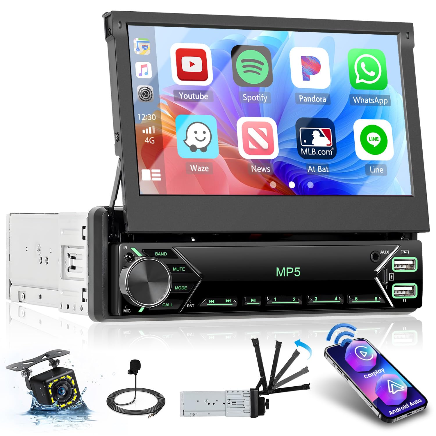 Autoradio Wireless CarPlay 1 Din con Schermo 7" Touch