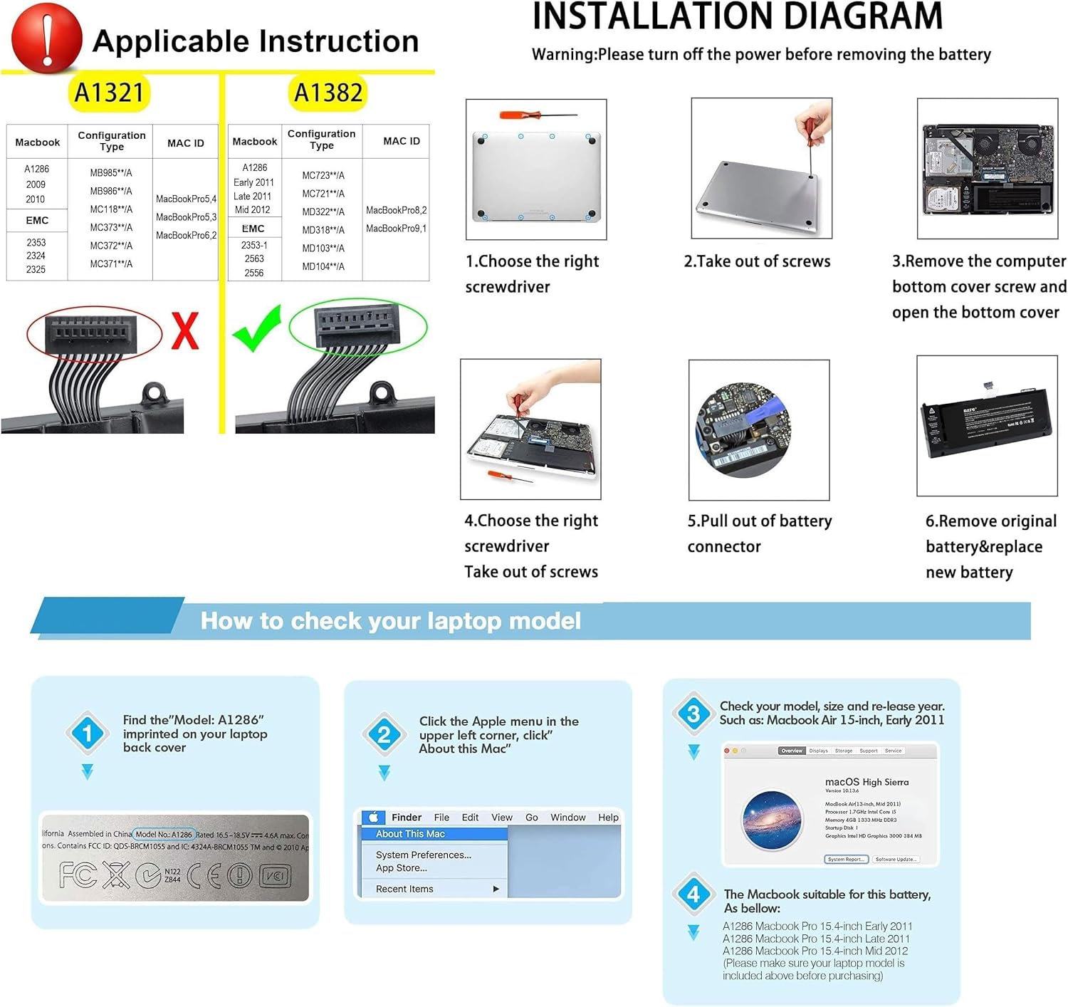 Blesys A1382 Batteria per Apple MacBook Pro 15" A1286 - immagine 5