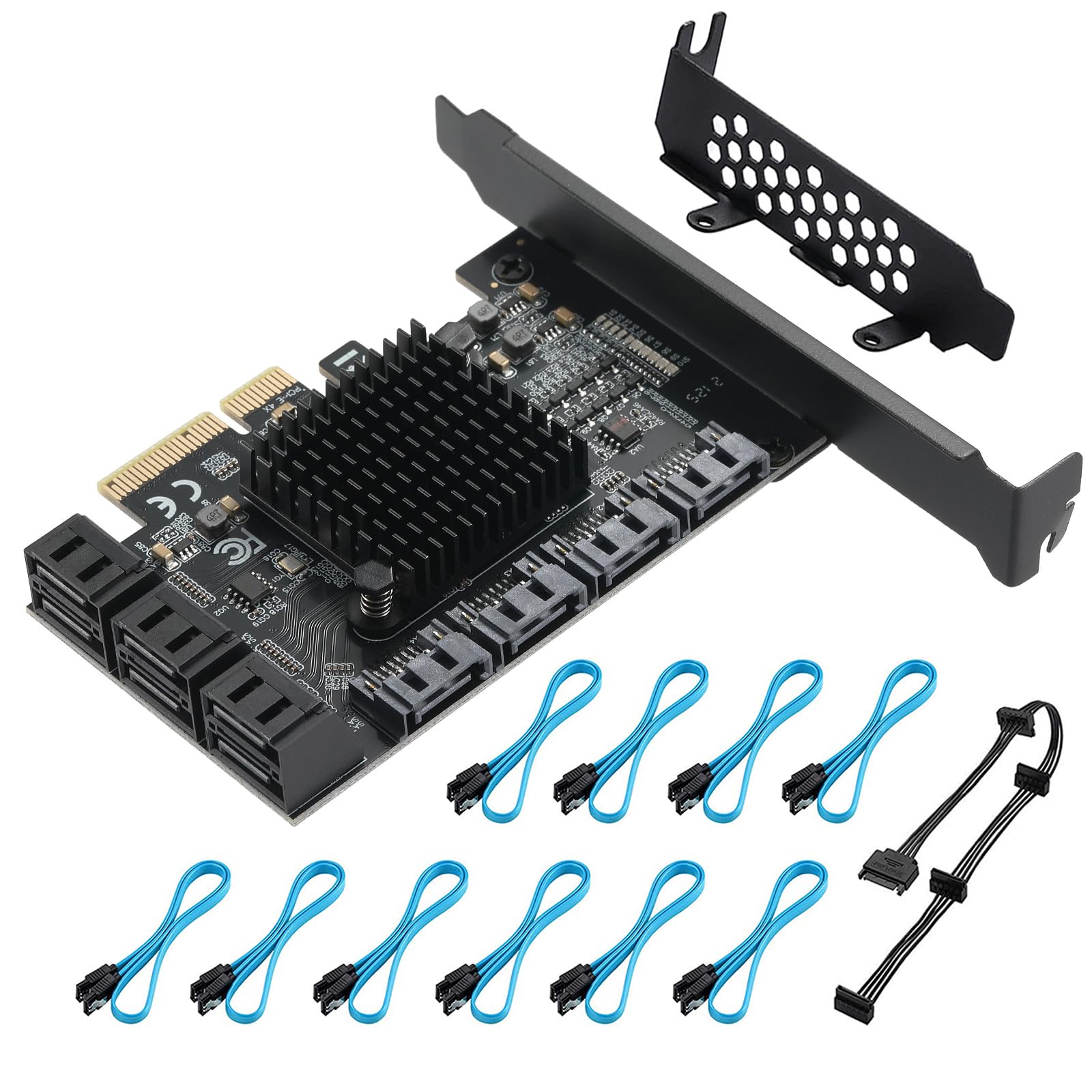 Scheda PCIE 4X SATA a 10 Porte con Cavi e Staffa