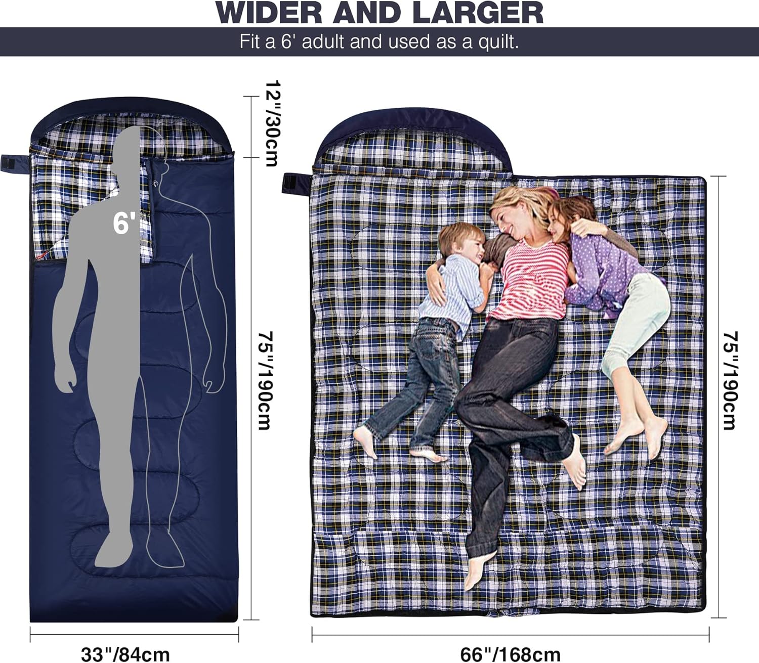 Redcamp Sacco a Pelo XL Caldo in Cotone, Blu Marino - immagine 2