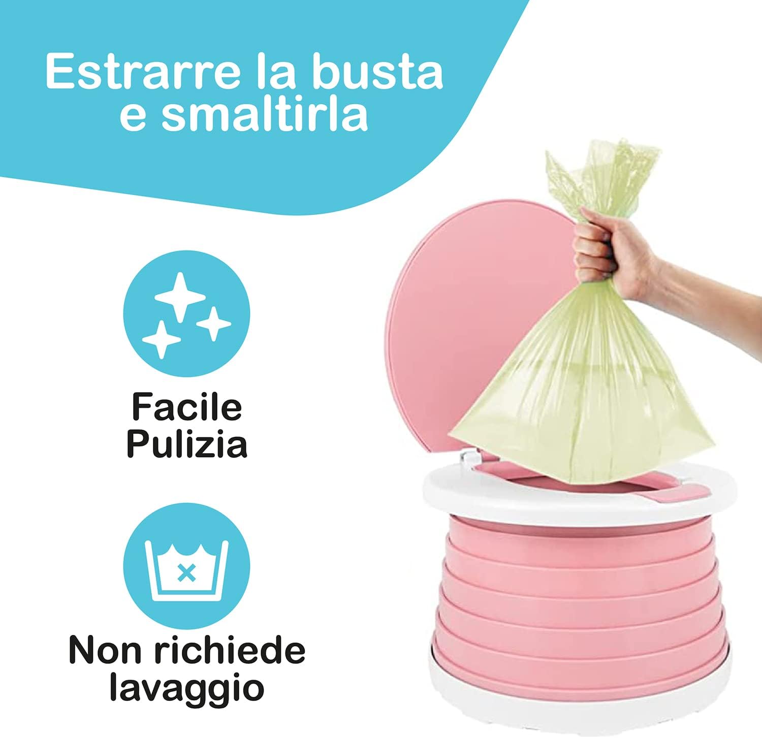 POTTY Vasino Portatile da Viaggio Pieghevole, Rosa - immagine 3