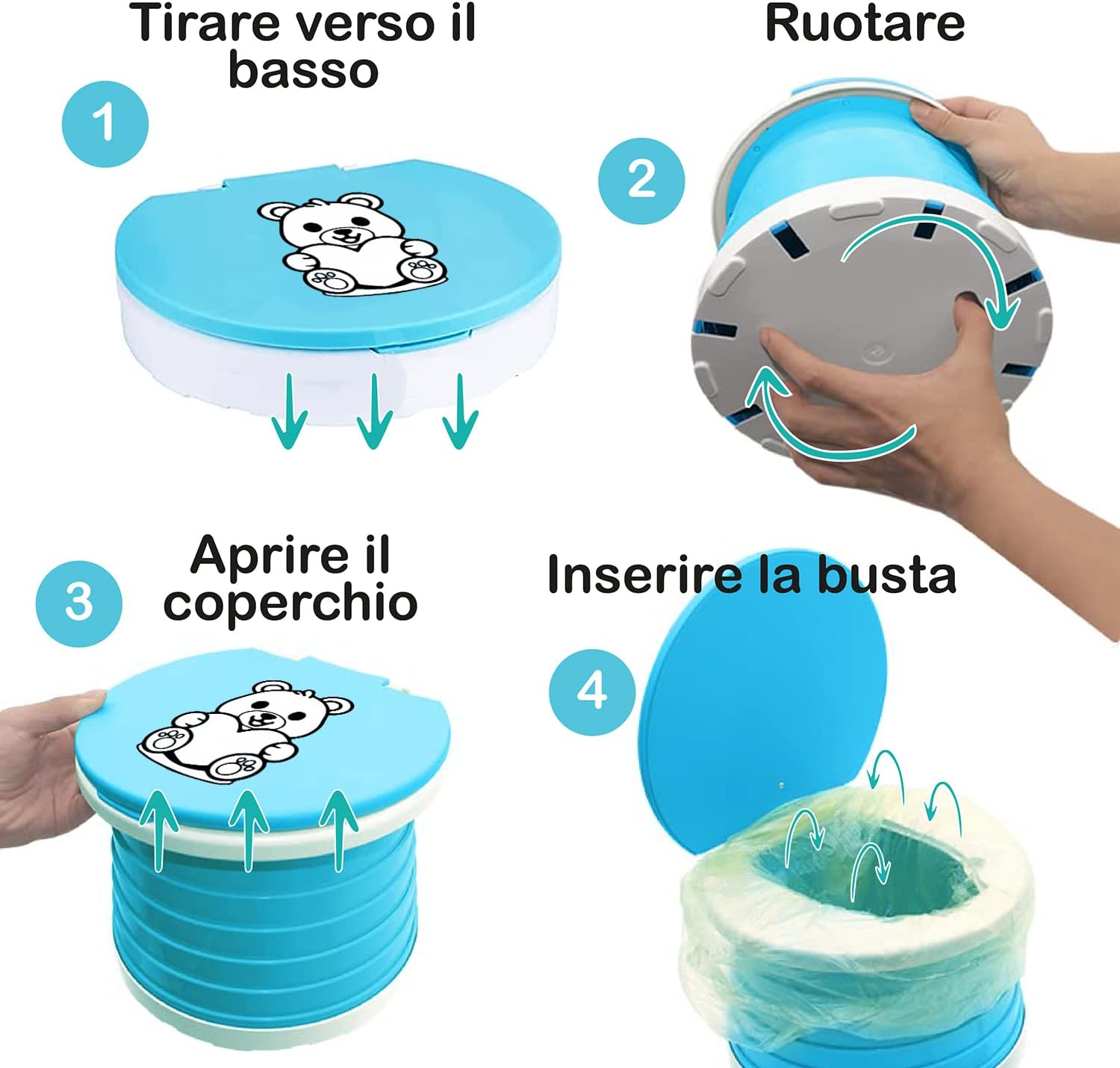 POTTY Vasino Portatile da Viaggio Pieghevole, Rosa - immagine 4