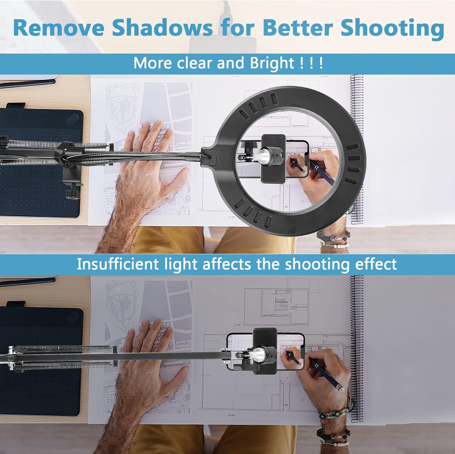 Chromlives - Supporto Telefono con Luce ad Anello e Treppiede - immagine 2