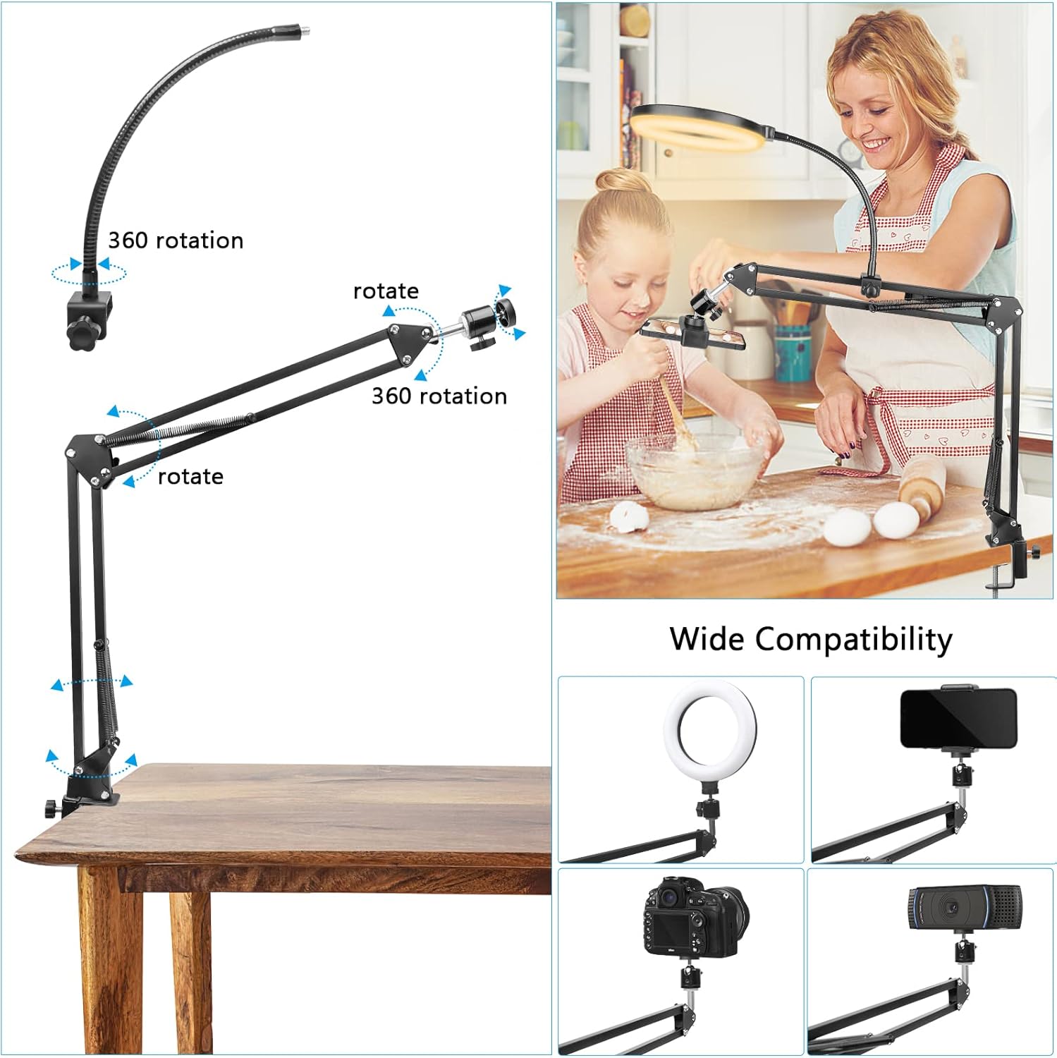 Chromlives - Supporto Telefono con Luce ad Anello e Treppiede - immagine 5