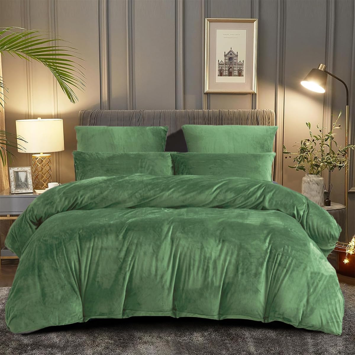 Dxhome Biancheria da Letto in Pile 220x240cm, Verde Oliva