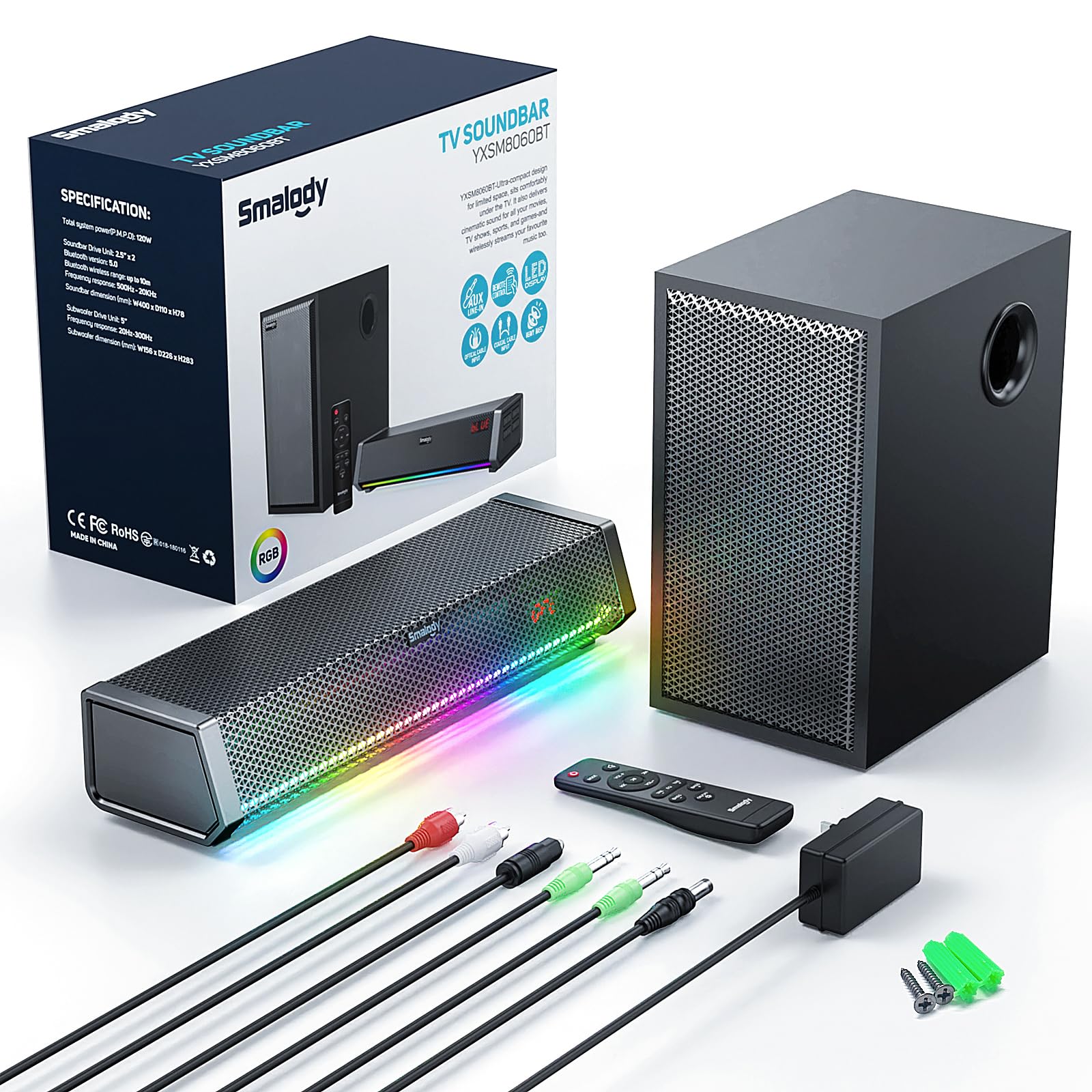 Smalody Altoparlanti TV Soundbar con Subwoofer