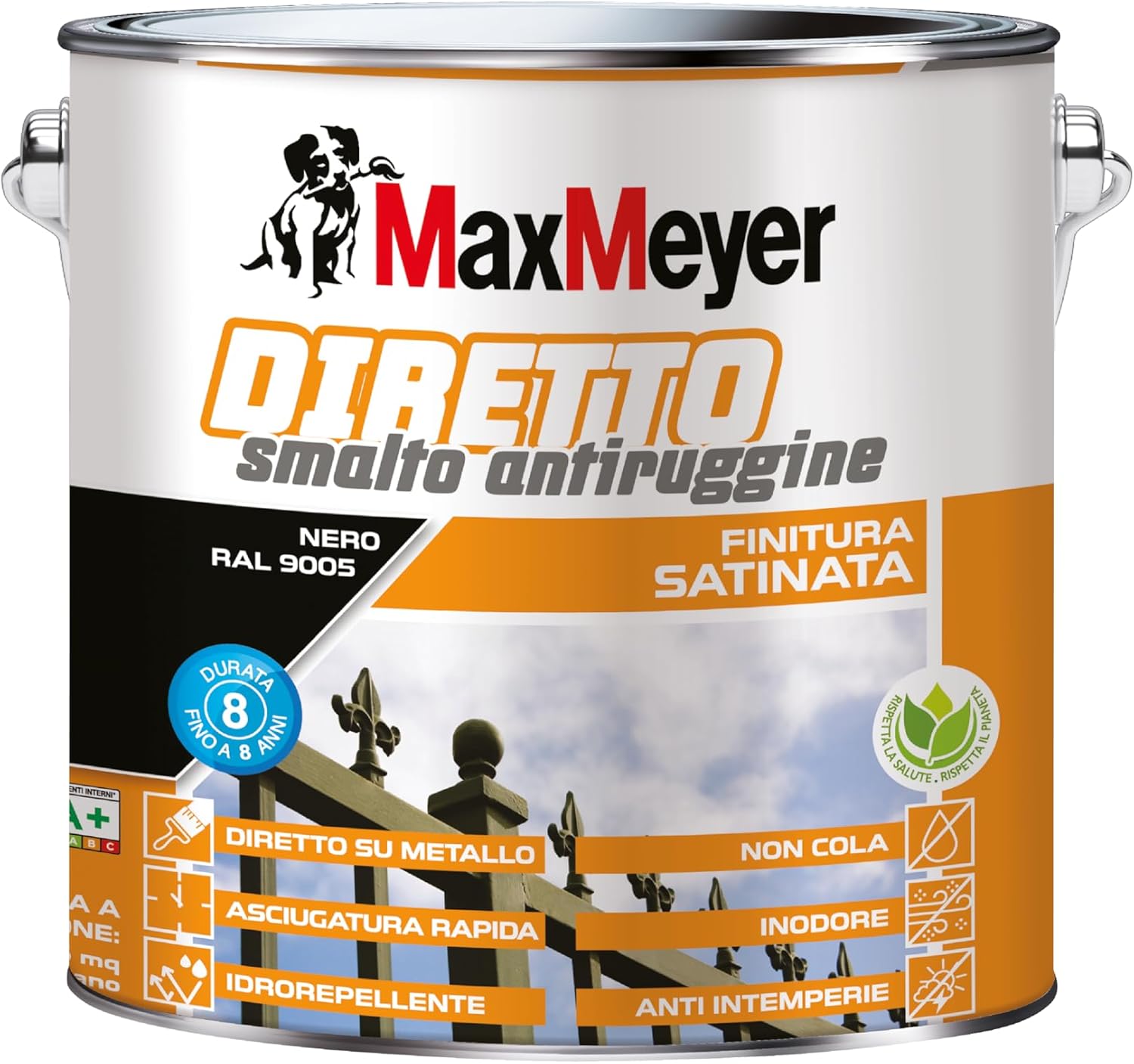 MAXMEYER Diretto Antiruggine Satinato R9005 Nero 2 L - immagine 1