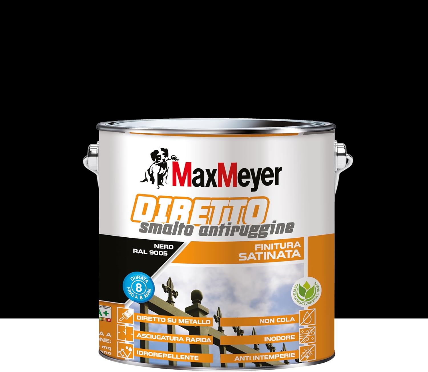 MAXMEYER Diretto Antiruggine Satinato R9005 Nero 2 L - immagine 2